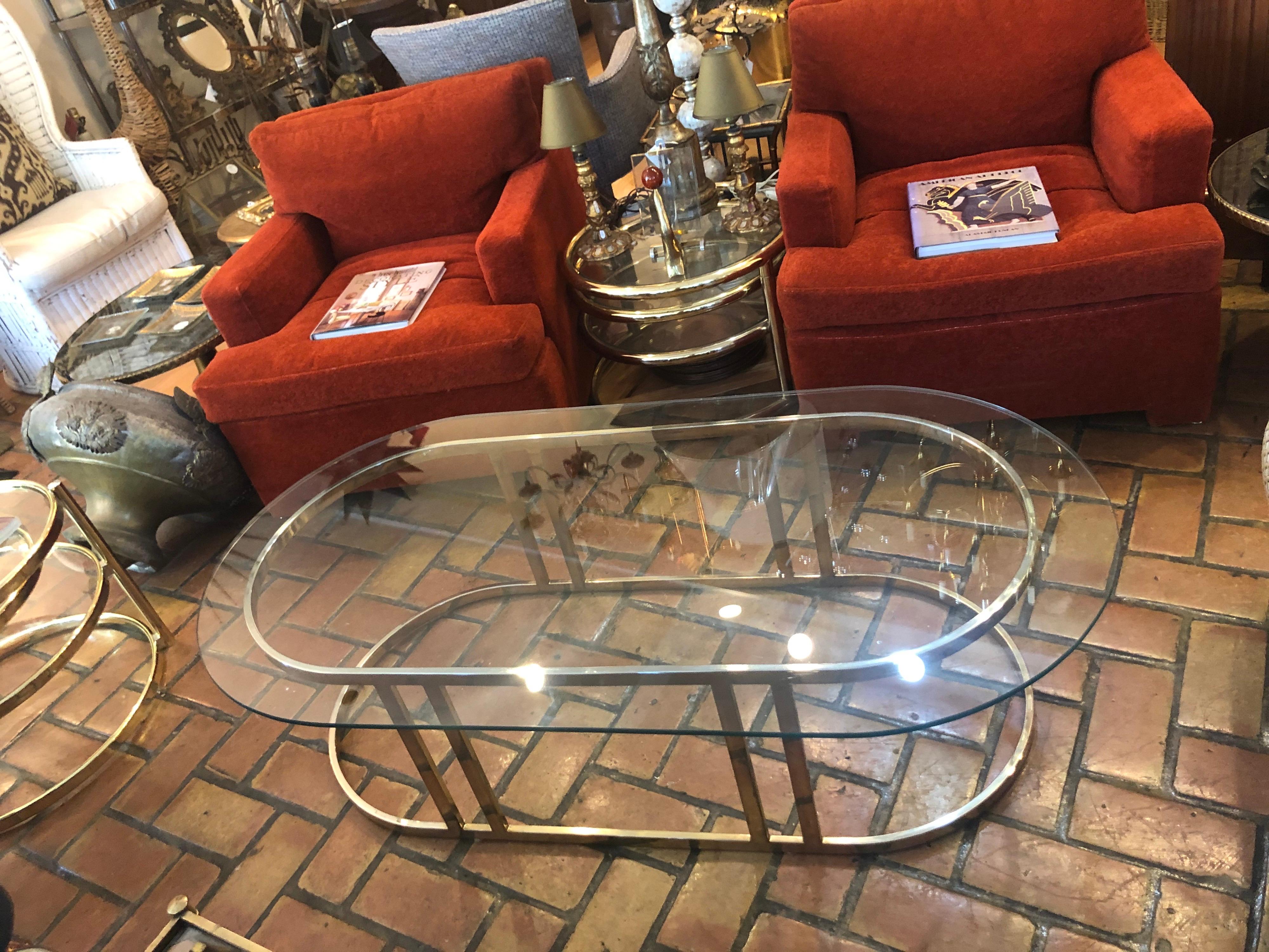 Oval Brass and Glass Coffee Table 3