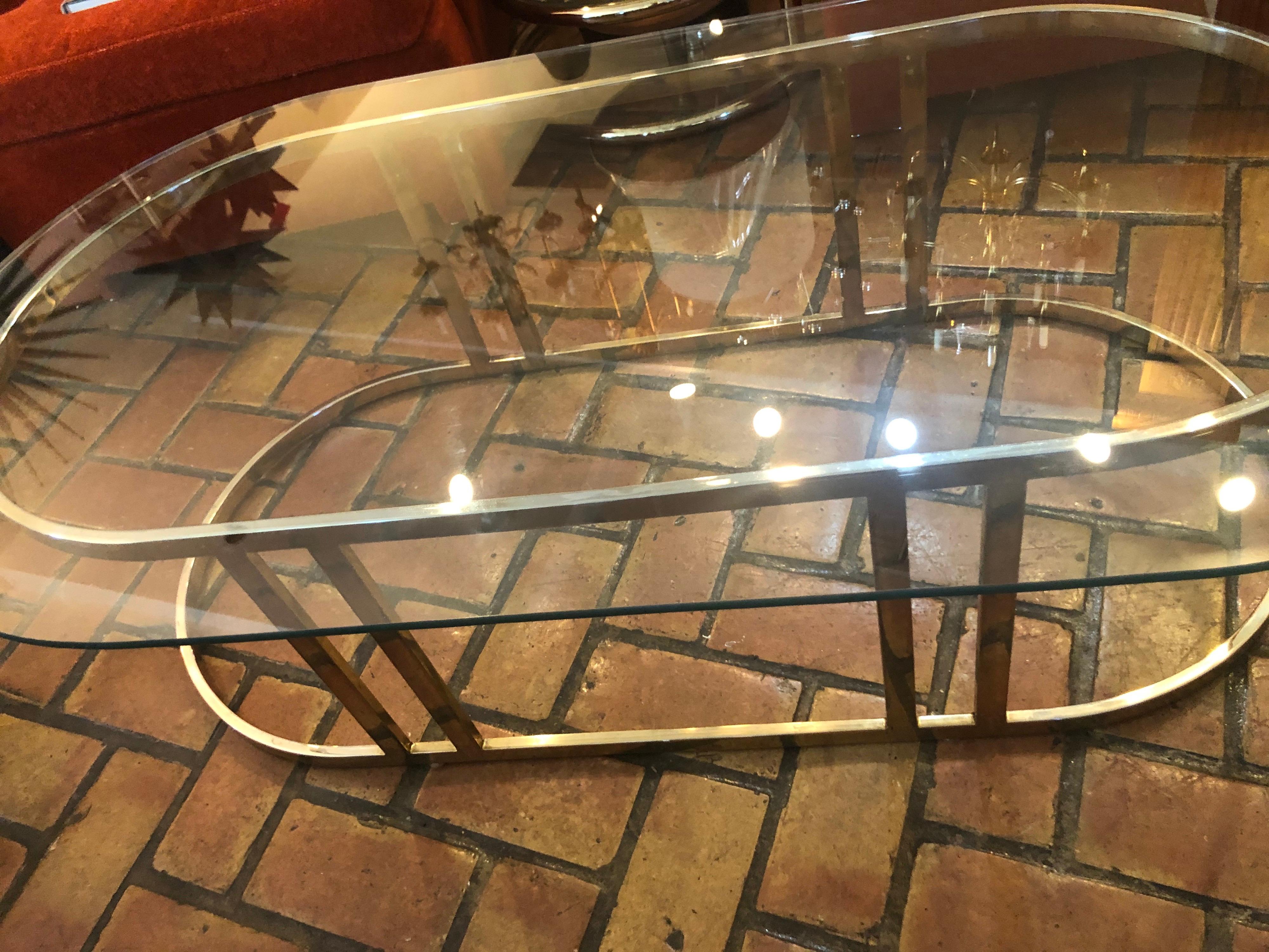 Oval Brass and Glass Coffee Table 6