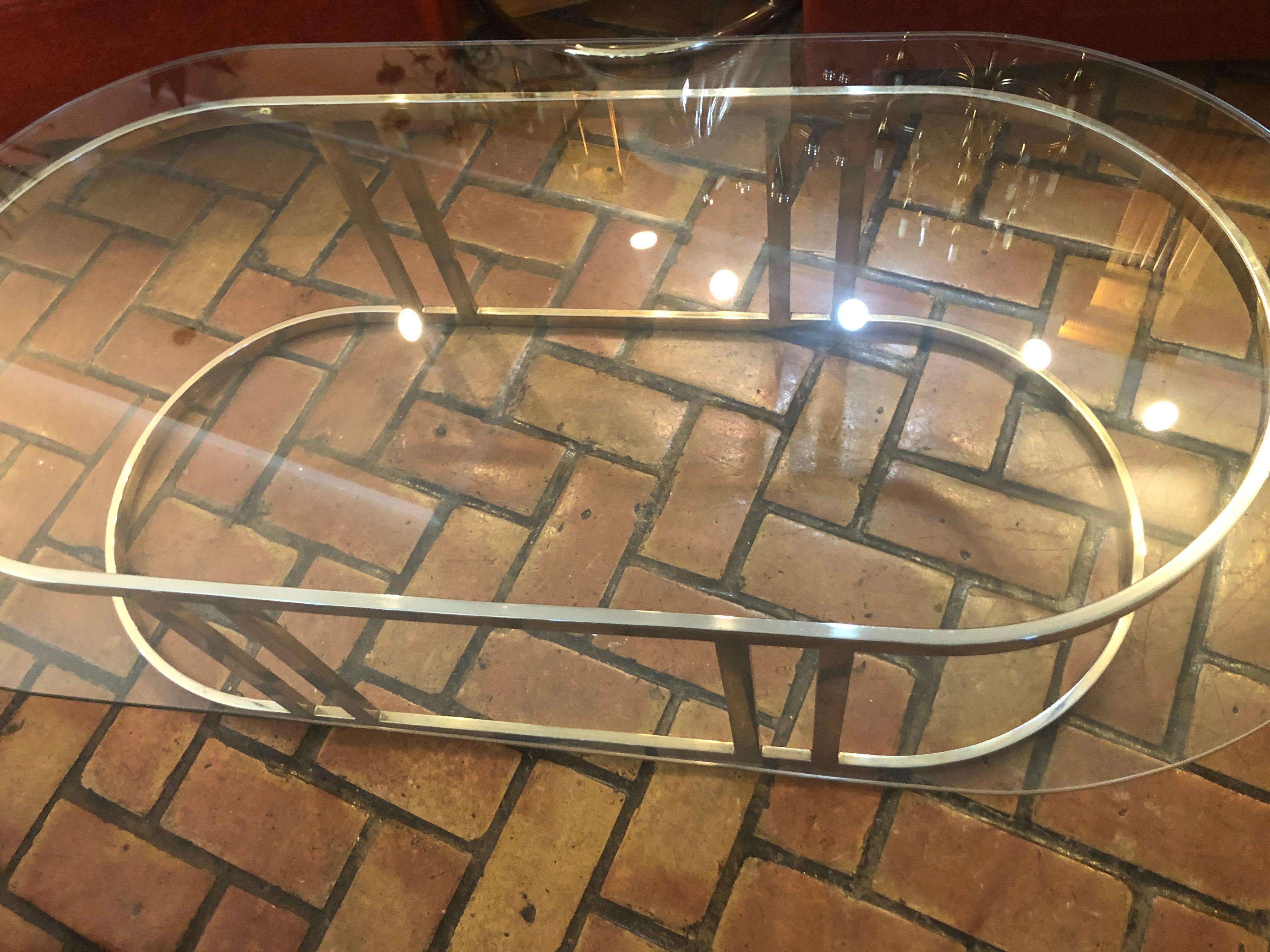 Oval Brass and Glass Coffee Table 7