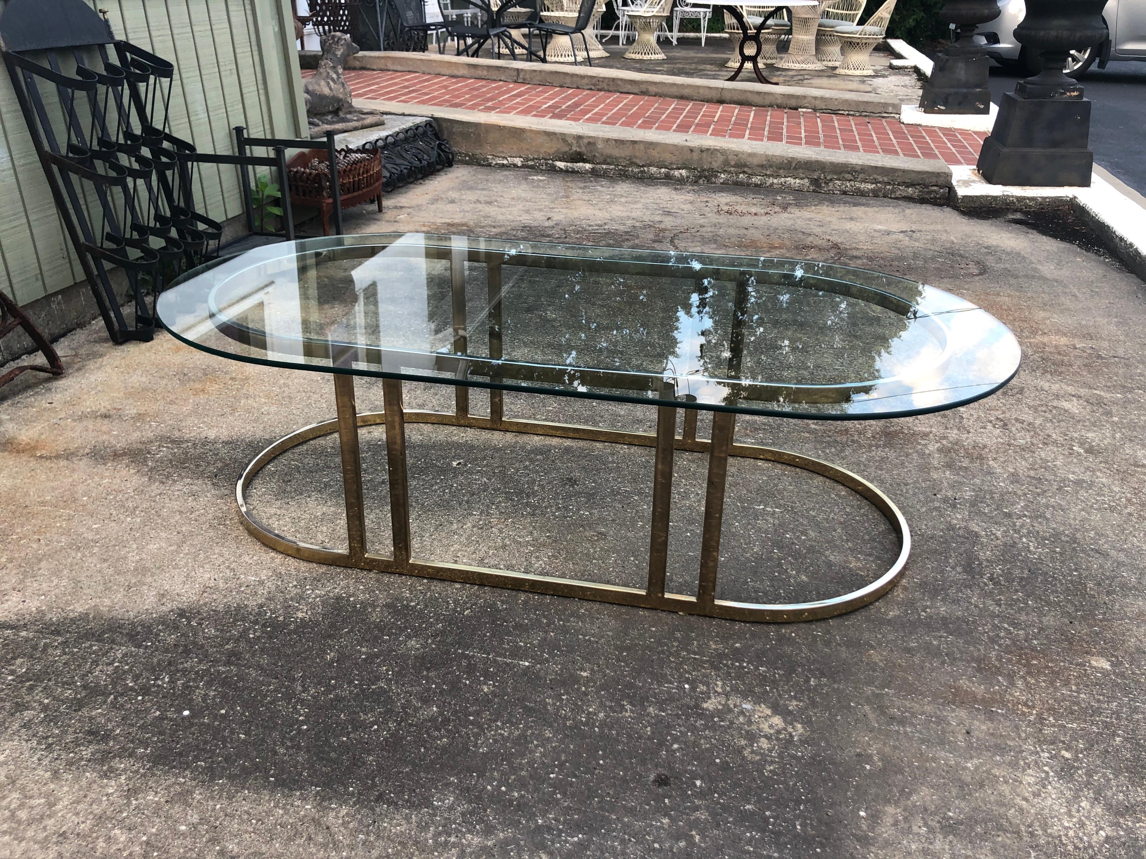 Mid-Century Modern Oval Brass and Glass Coffee Table