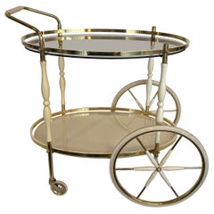 Oval Brass and Lacquered Wood Italian Drinks Trolley