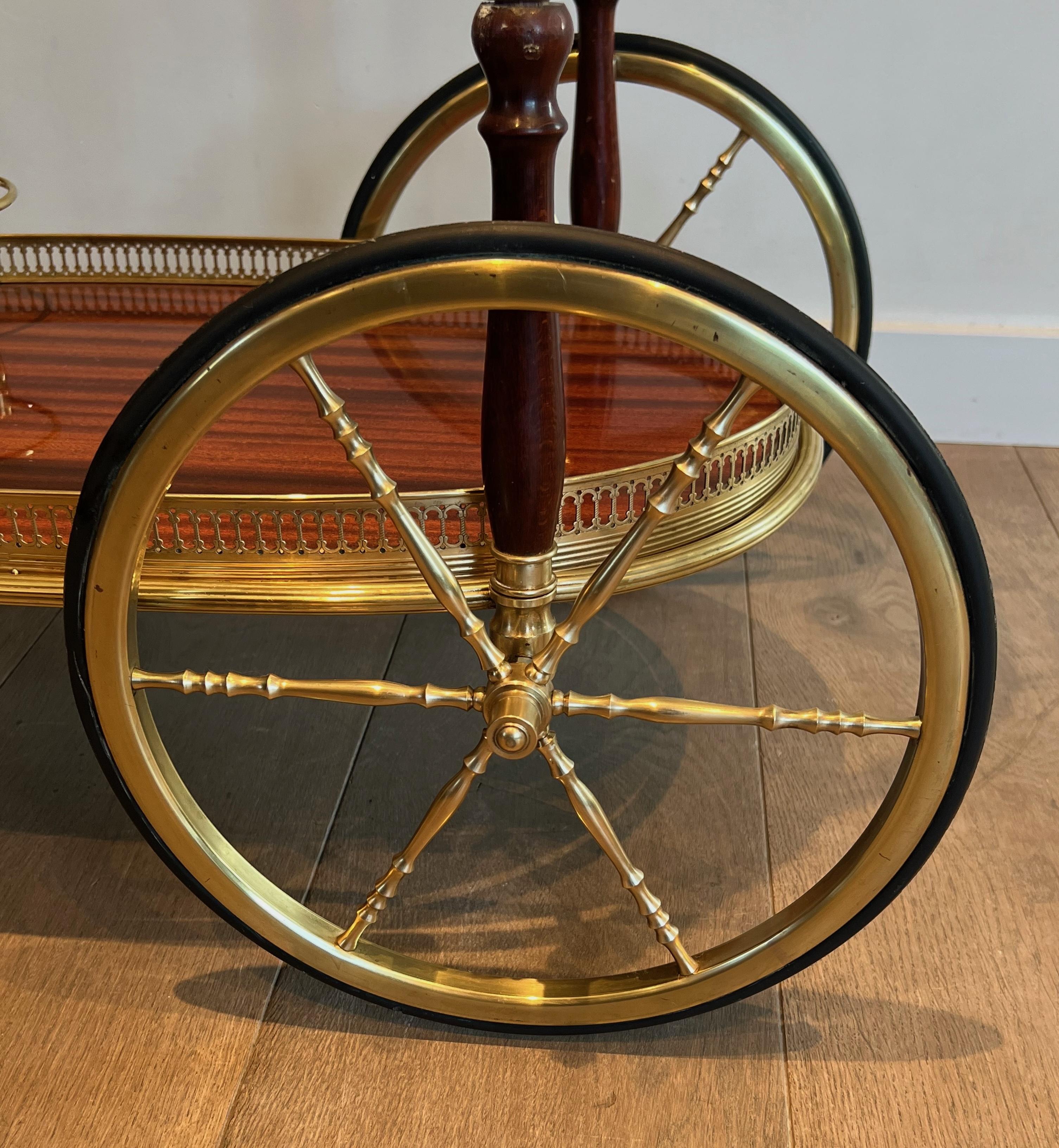 Oval Brass and Mahogany Drinks Trolley by Maison Bagués 4