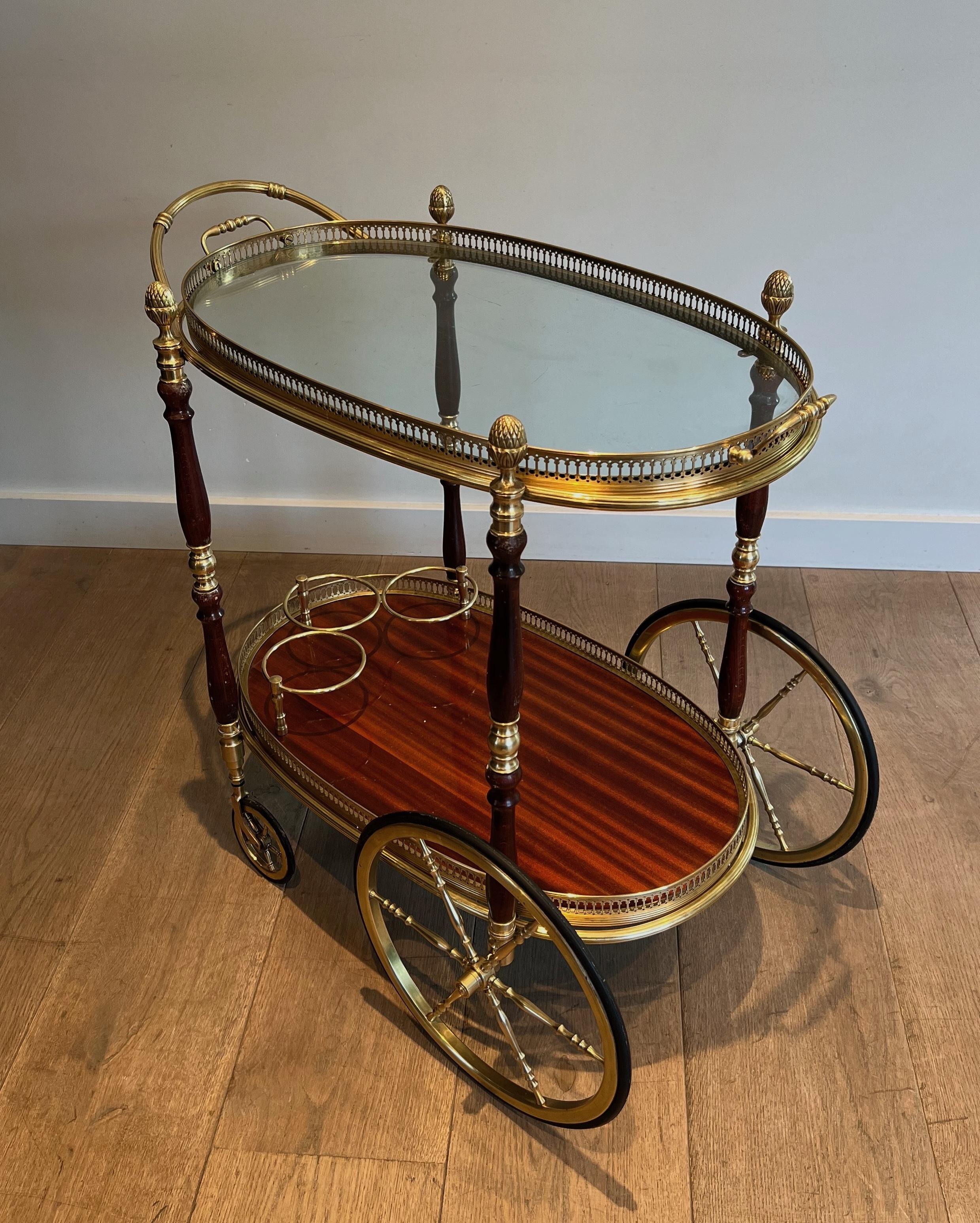 Oval Brass and Mahogany Drinks Trolley by Maison Bagués 5