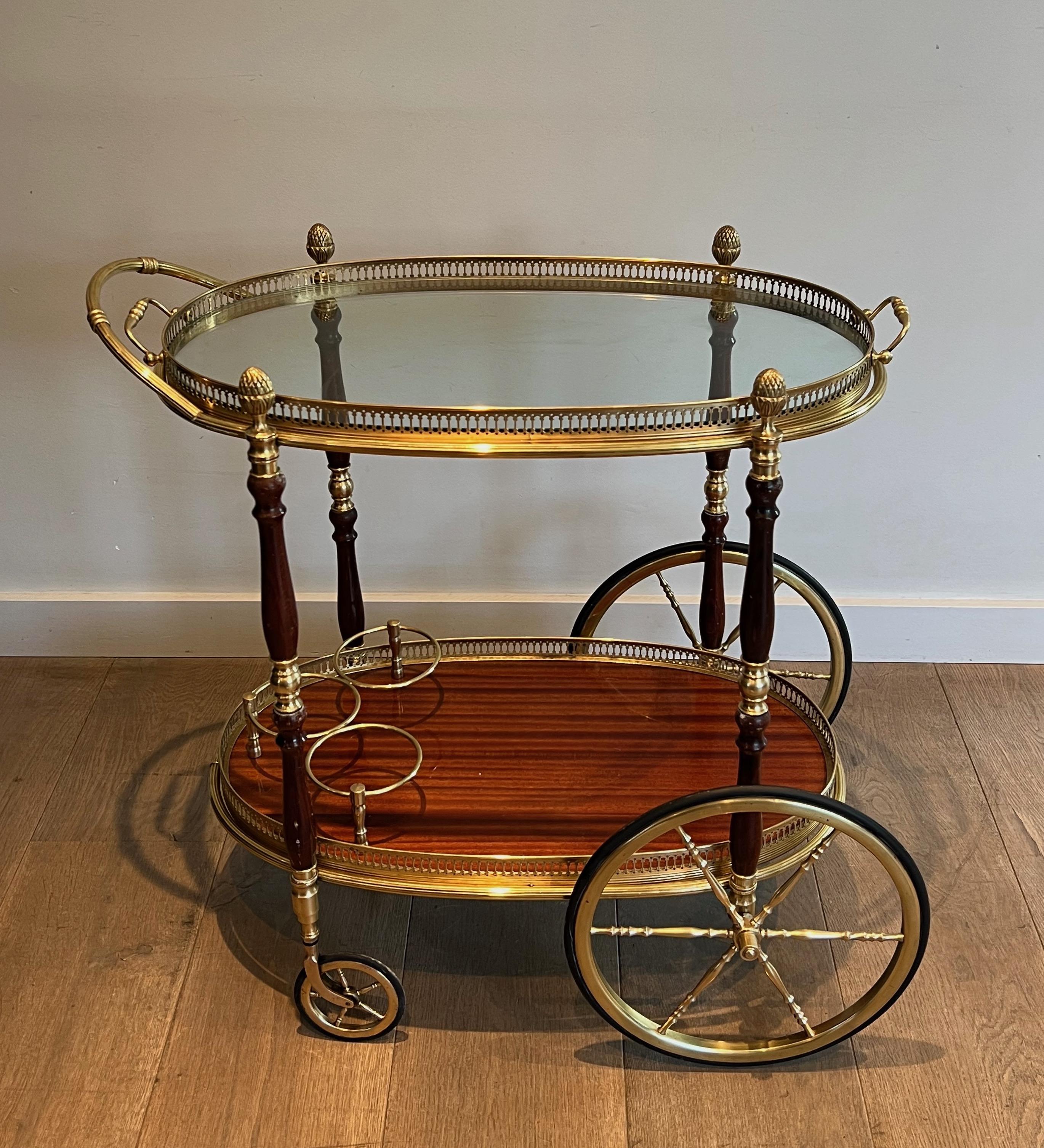 Oval Brass and Mahogany Drinks Trolley by Maison Bagués 6