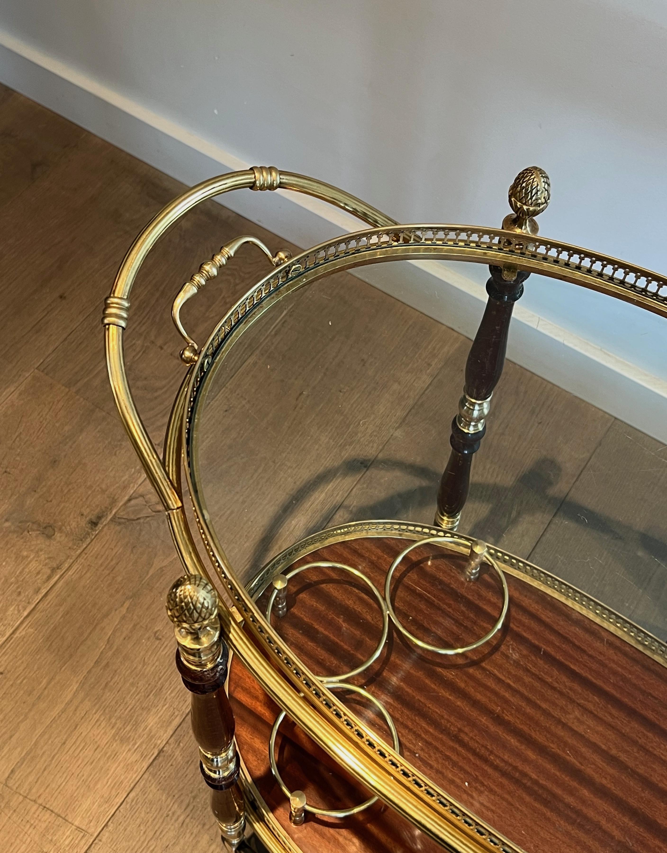 Oval Brass and Mahogany Drinks Trolley by Maison Bagués 7
