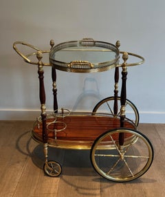 Oval Brass and Mahogany Drinks Trolley by Maison Bagués