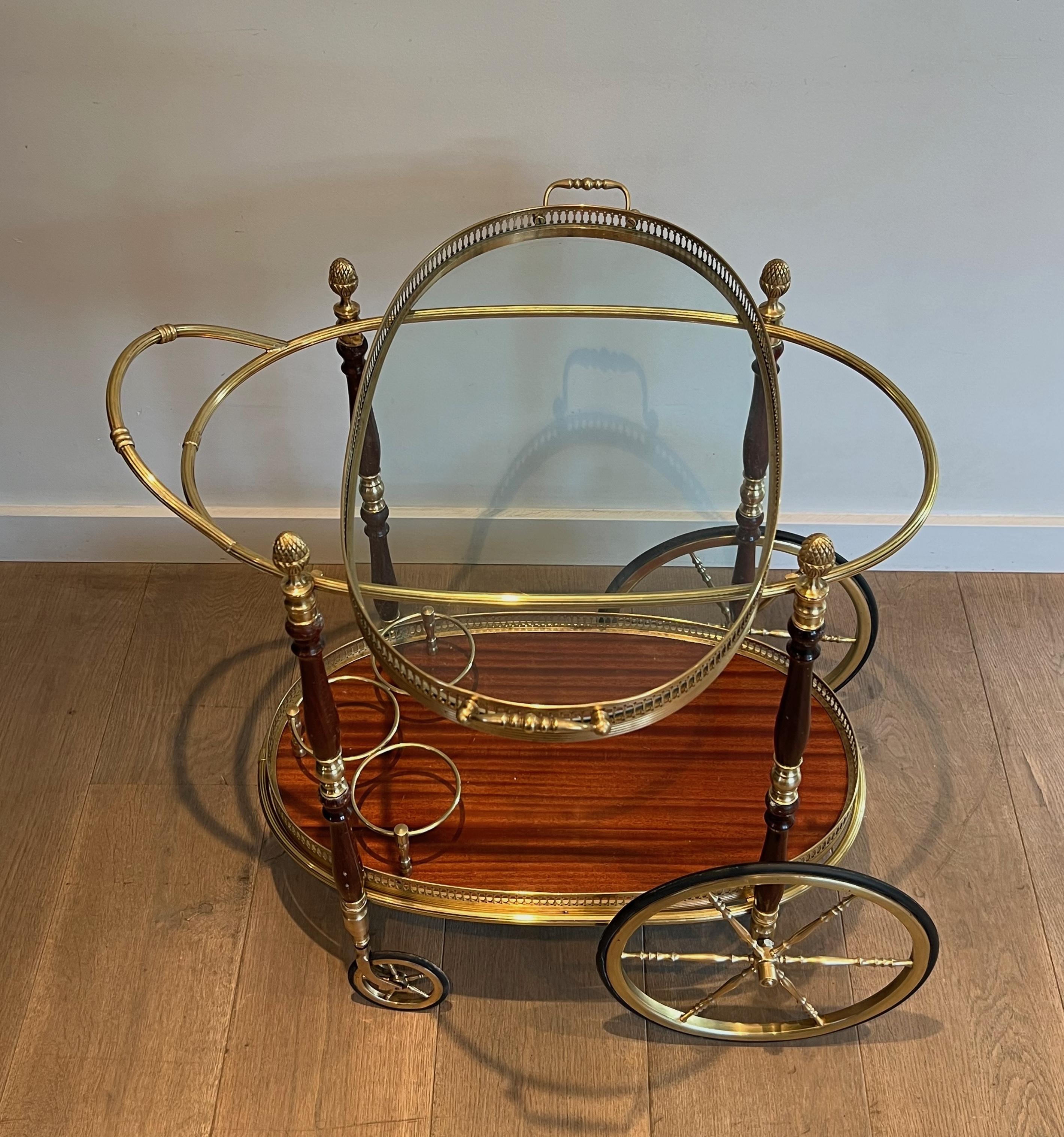 Neoclassical Oval Brass and Mahogany Drinks Trolley by Maison Bagués
