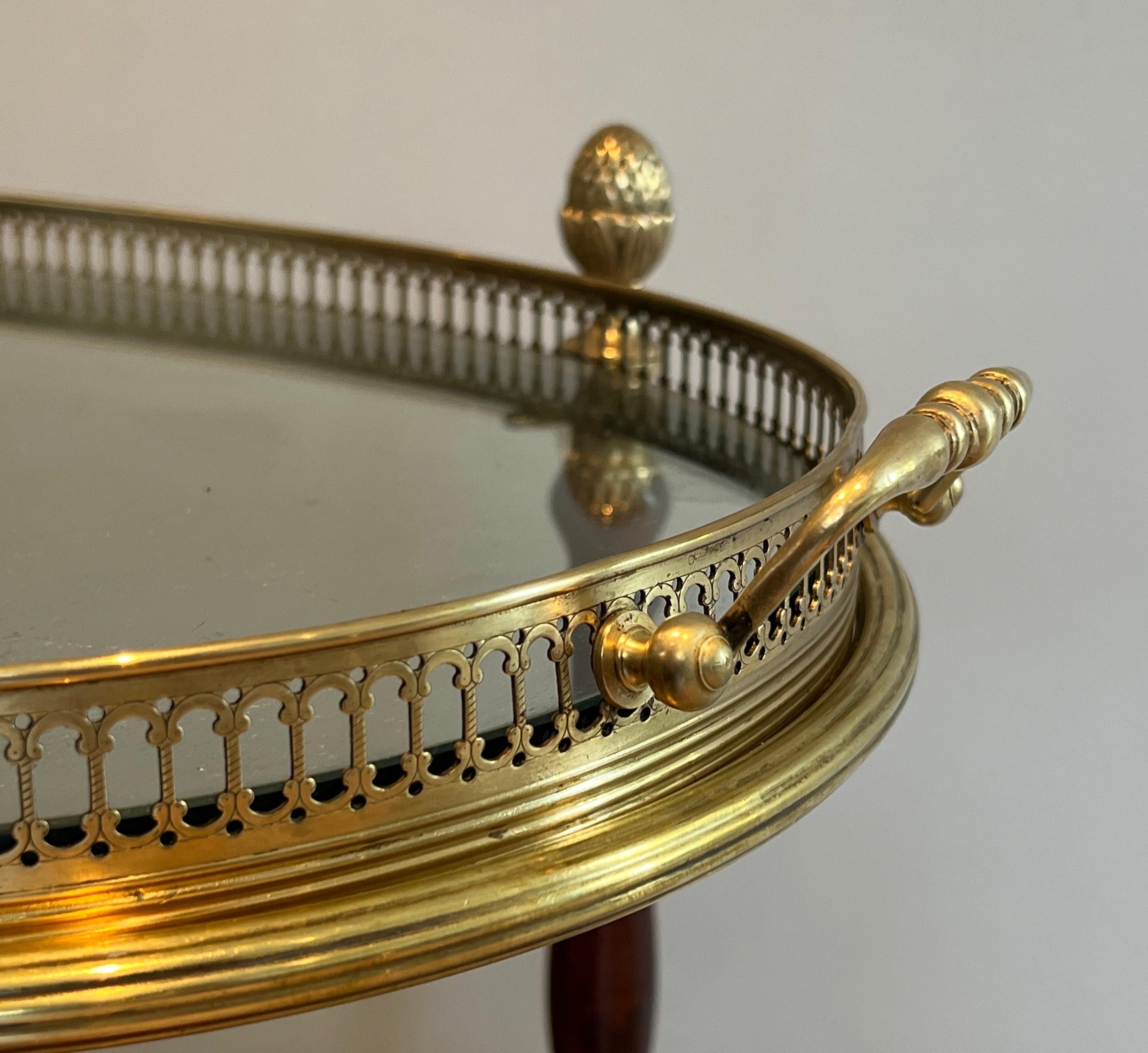 French Oval Brass and Mahogany Drinks Trolley by Maison Bagués