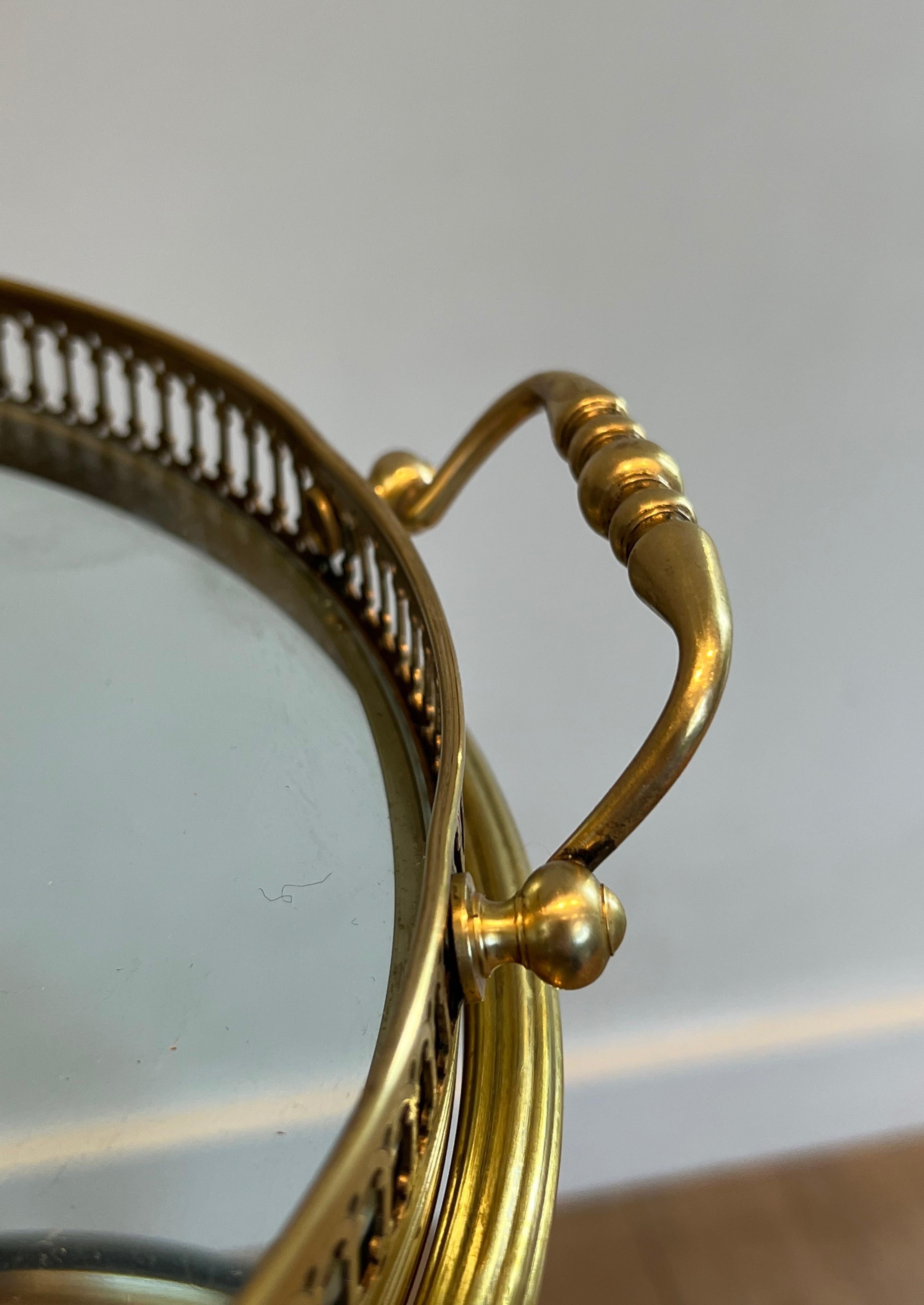 Oval Brass and Mahogany Drinks Trolley by Maison Bagués In Good Condition In Marcq-en-Barœul, Hauts-de-France