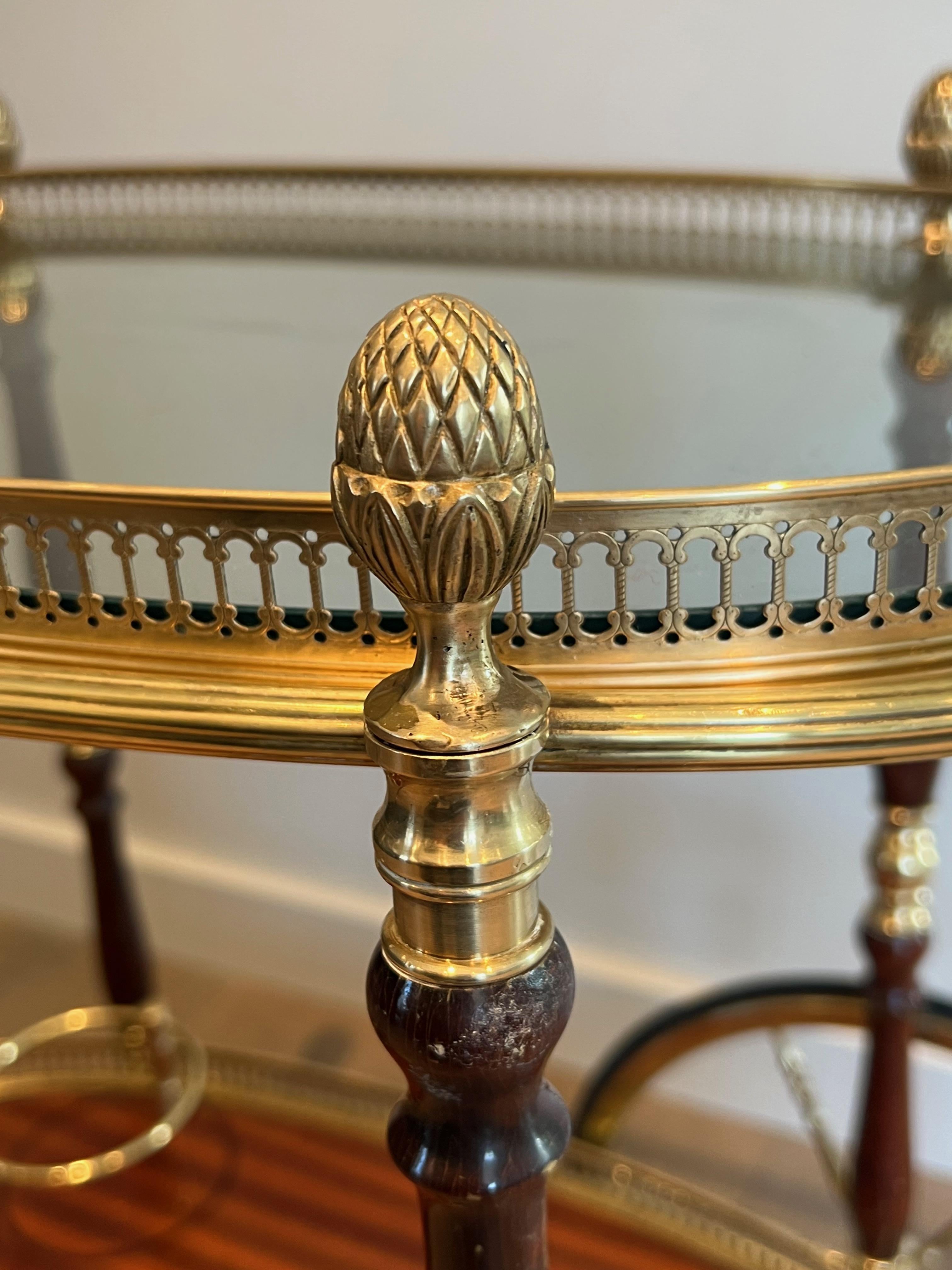 Mid-20th Century Oval Brass and Mahogany Drinks Trolley by Maison Bagués