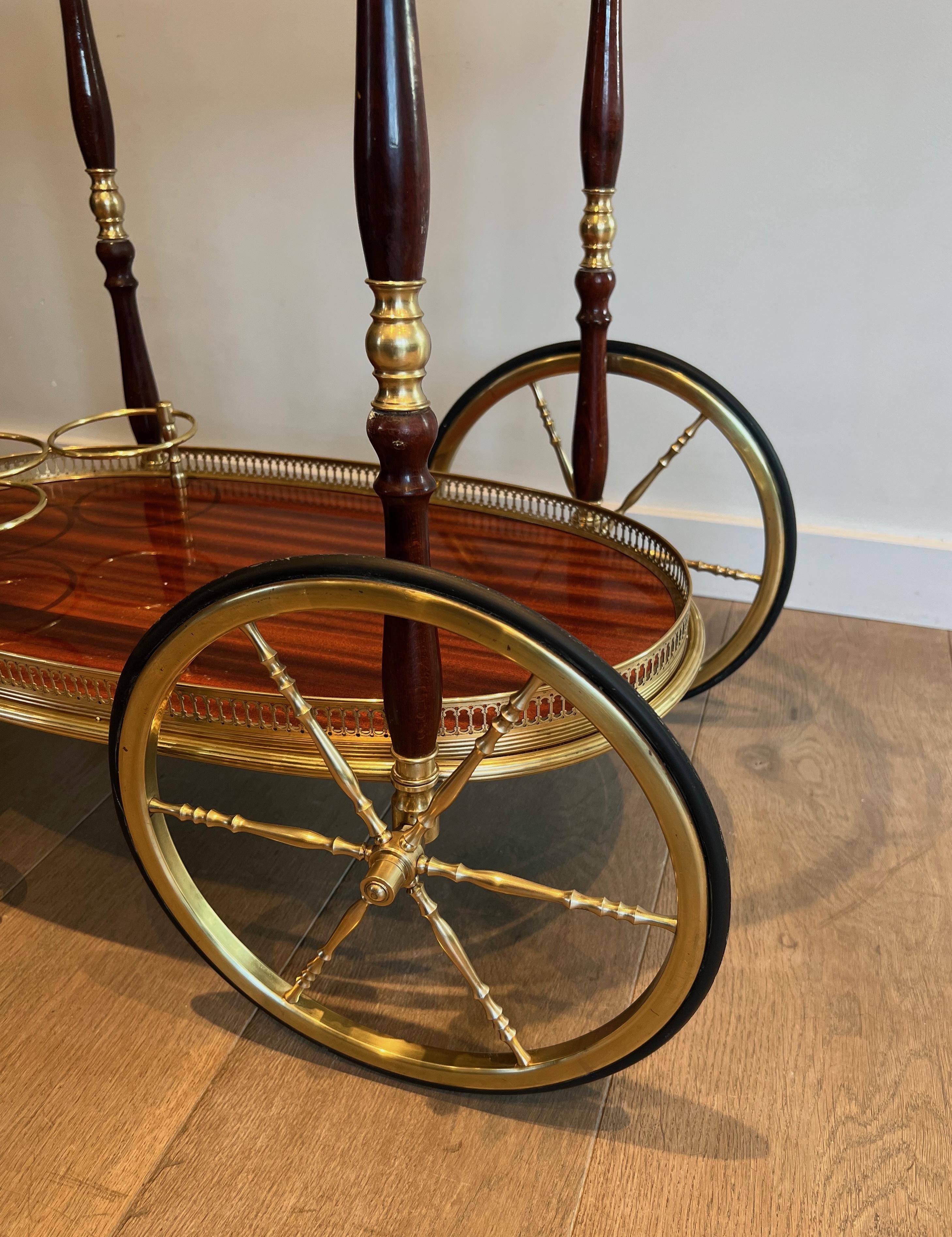 Oval Brass and Mahogany Drinks Trolley by Maison Bagués 3