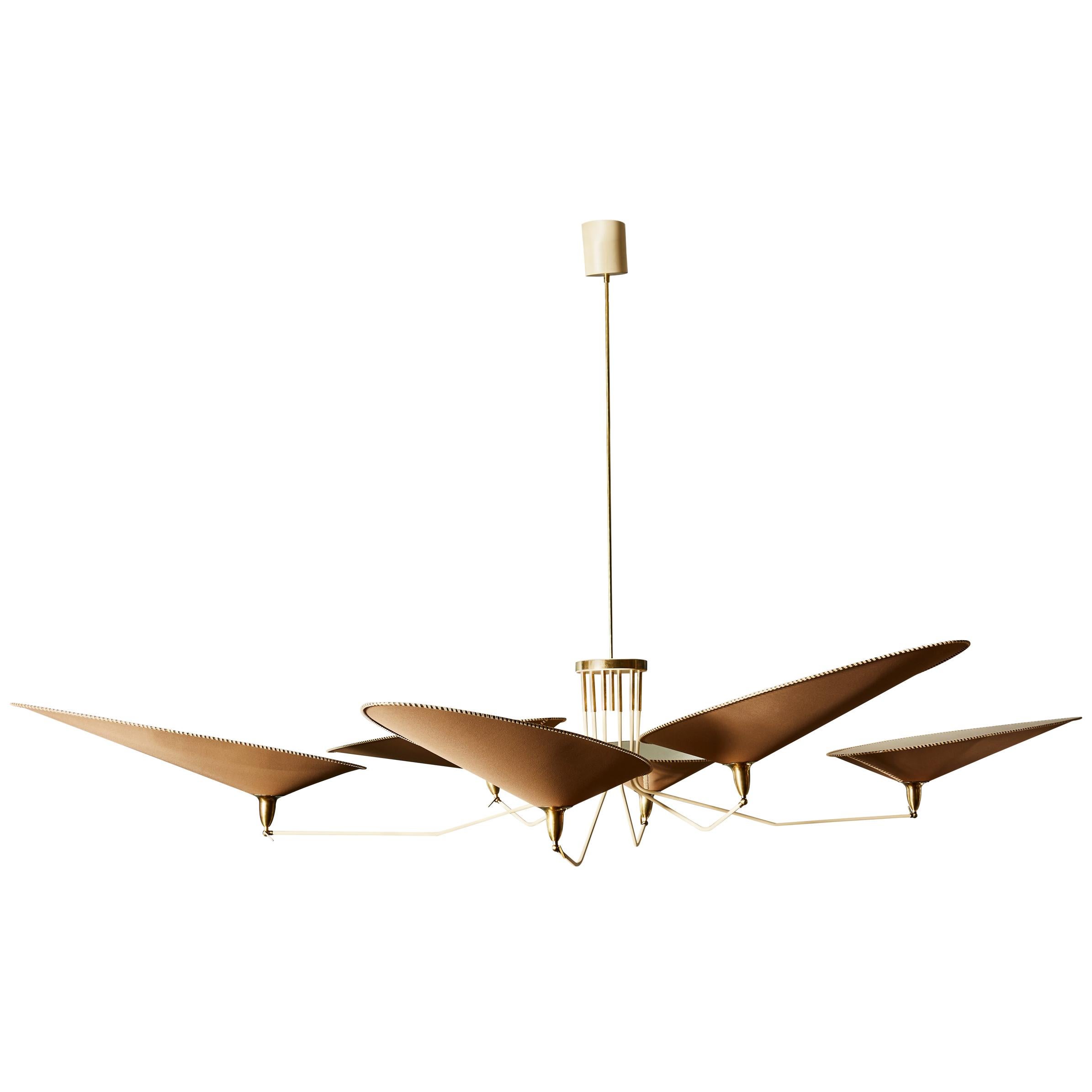 Oval Brass and Parchment Chandelier by Diego Mardegan for Glustin Luminaires