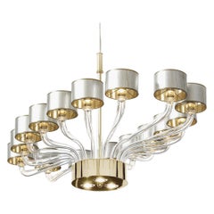 Lampadario ovale in ottone e vetro veneziano