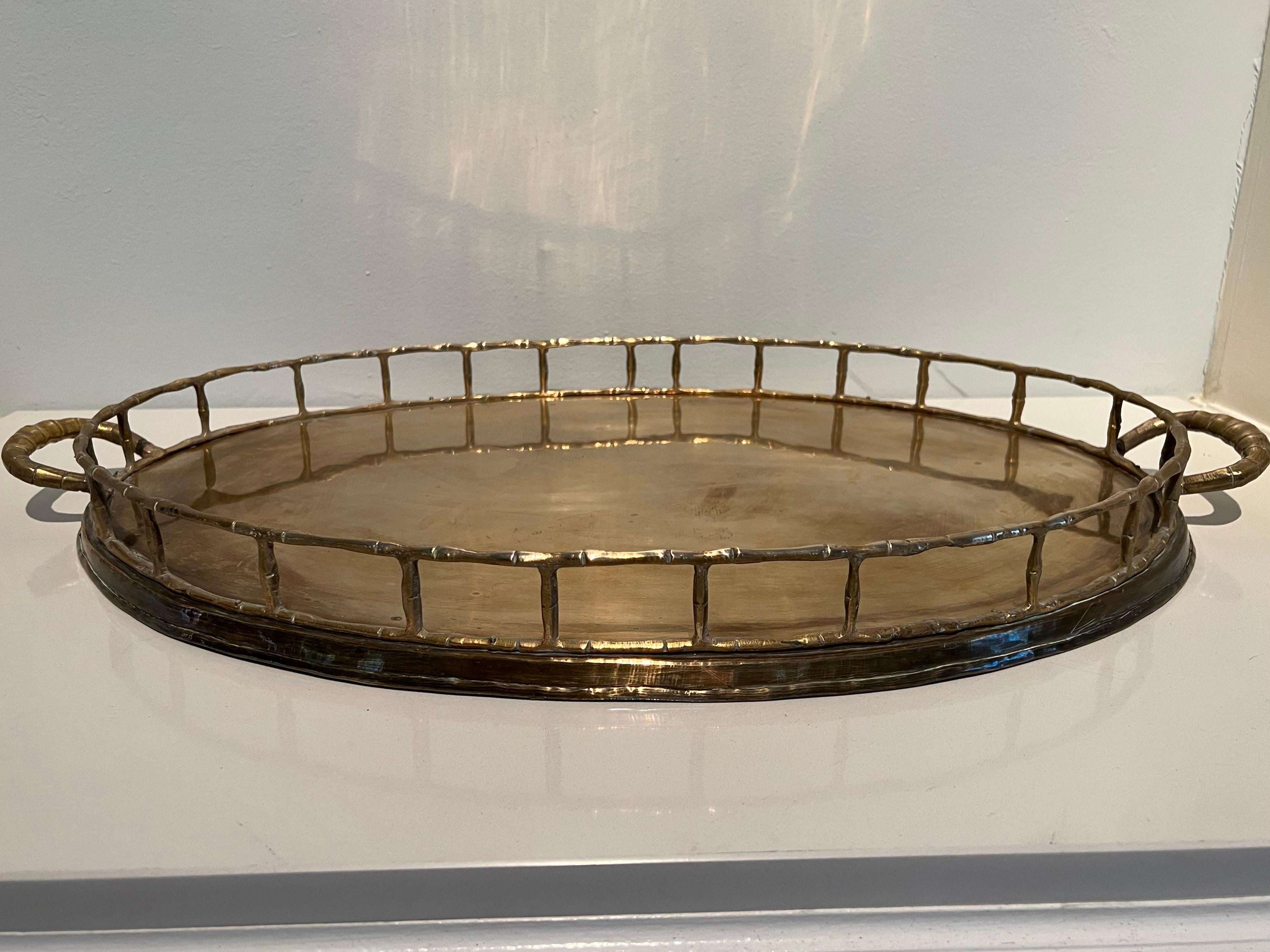 Oval Brass Bamboo Tray in the Style of Ralph Lauren 4