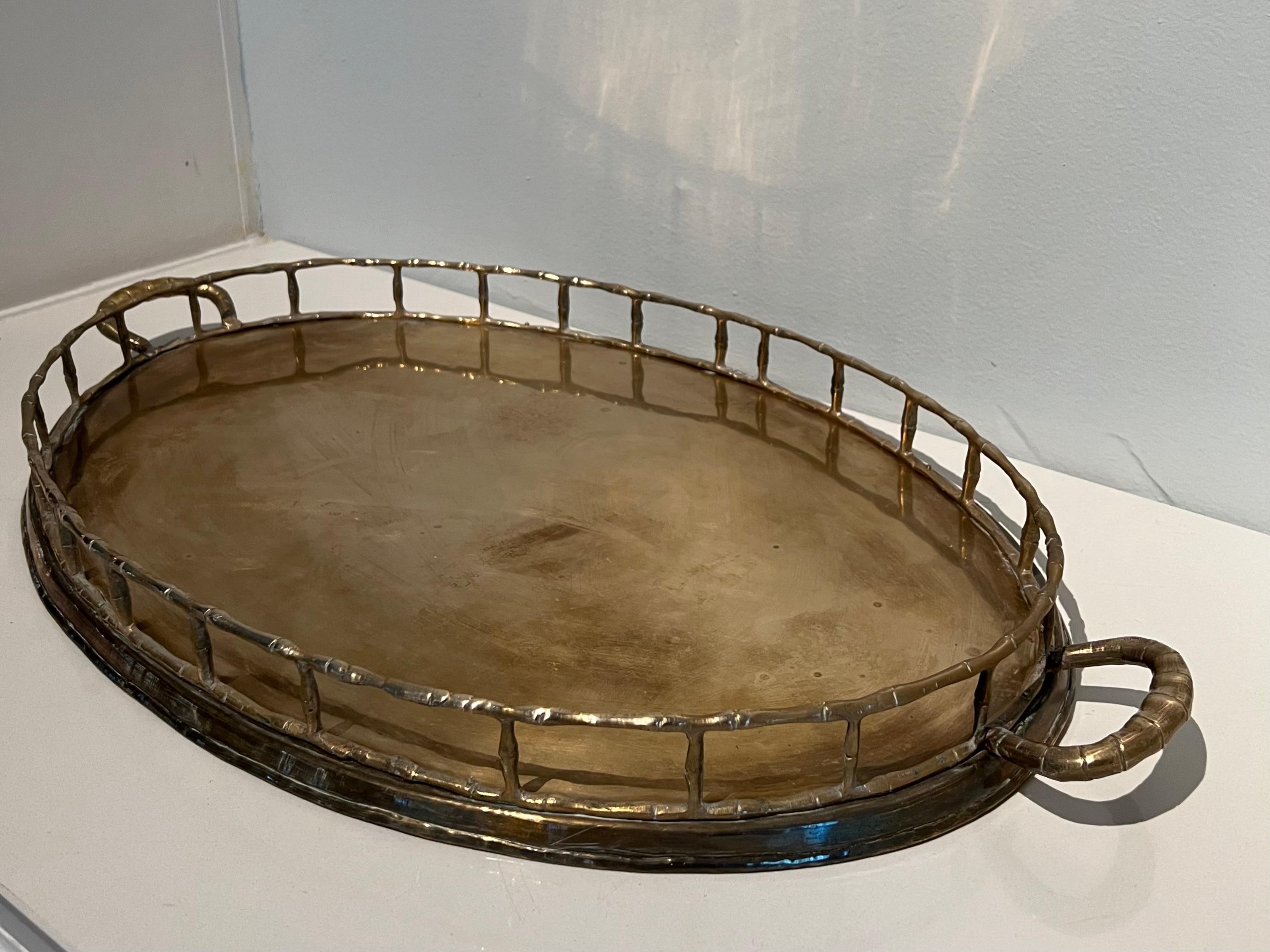 Oval Brass Bamboo Tray in the Style of Ralph Lauren 5