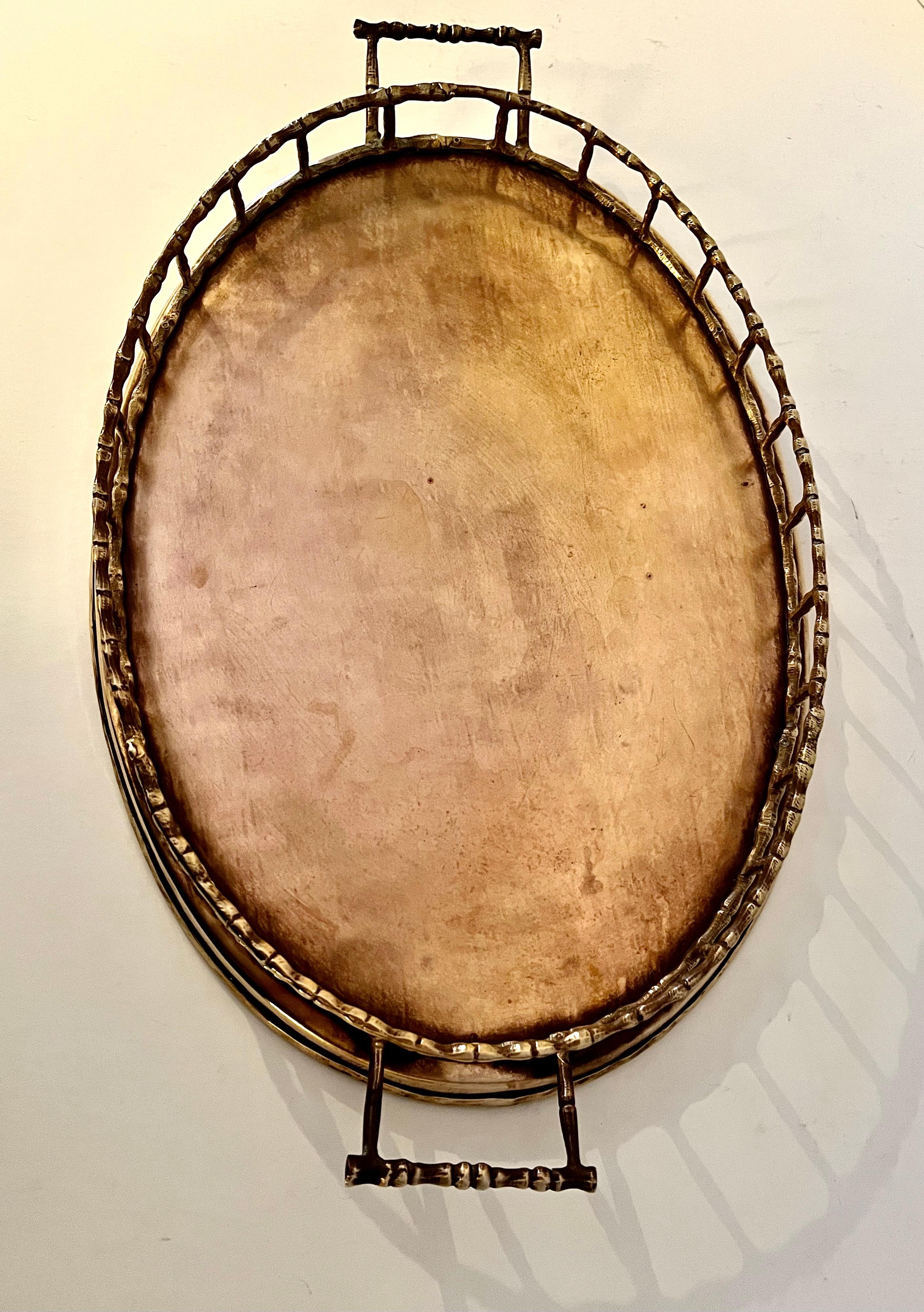 Oval Brass Bamboo Tray in the Style of Ralph Lauren For Sale 5