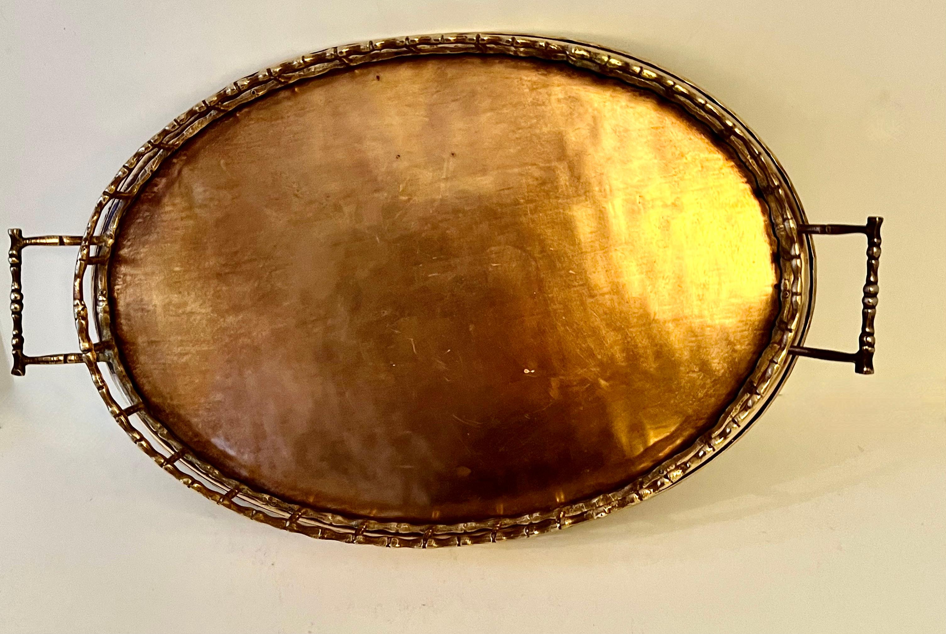 Oval Brass Bamboo Tray in the Style of Ralph Lauren For Sale 6