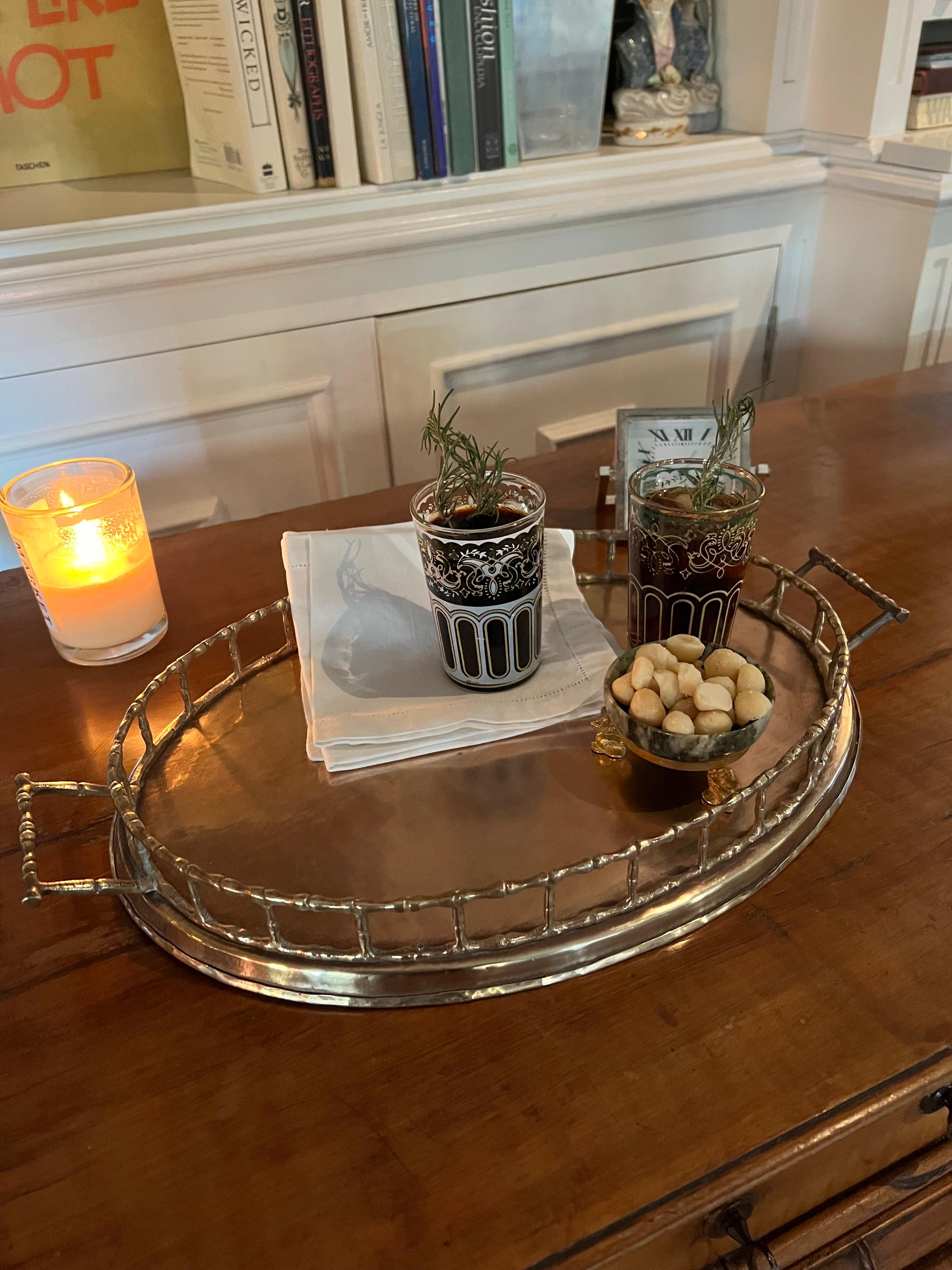 Mid-Century Modern Oval Brass Bamboo Tray in the Style of Ralph Lauren For Sale