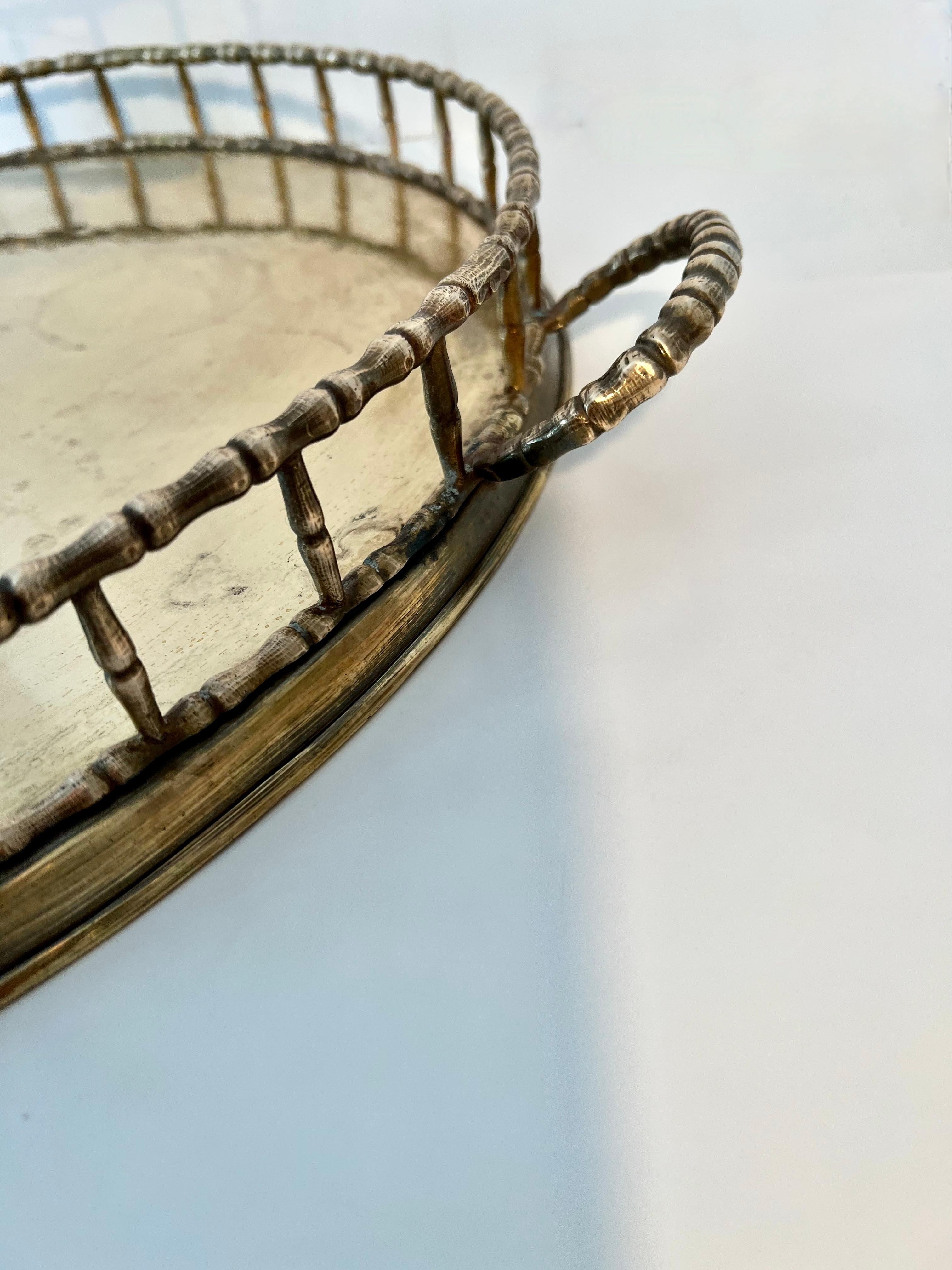 Patinated Oval Brass Bamboo Tray in the Style of Ralph Lauren For Sale