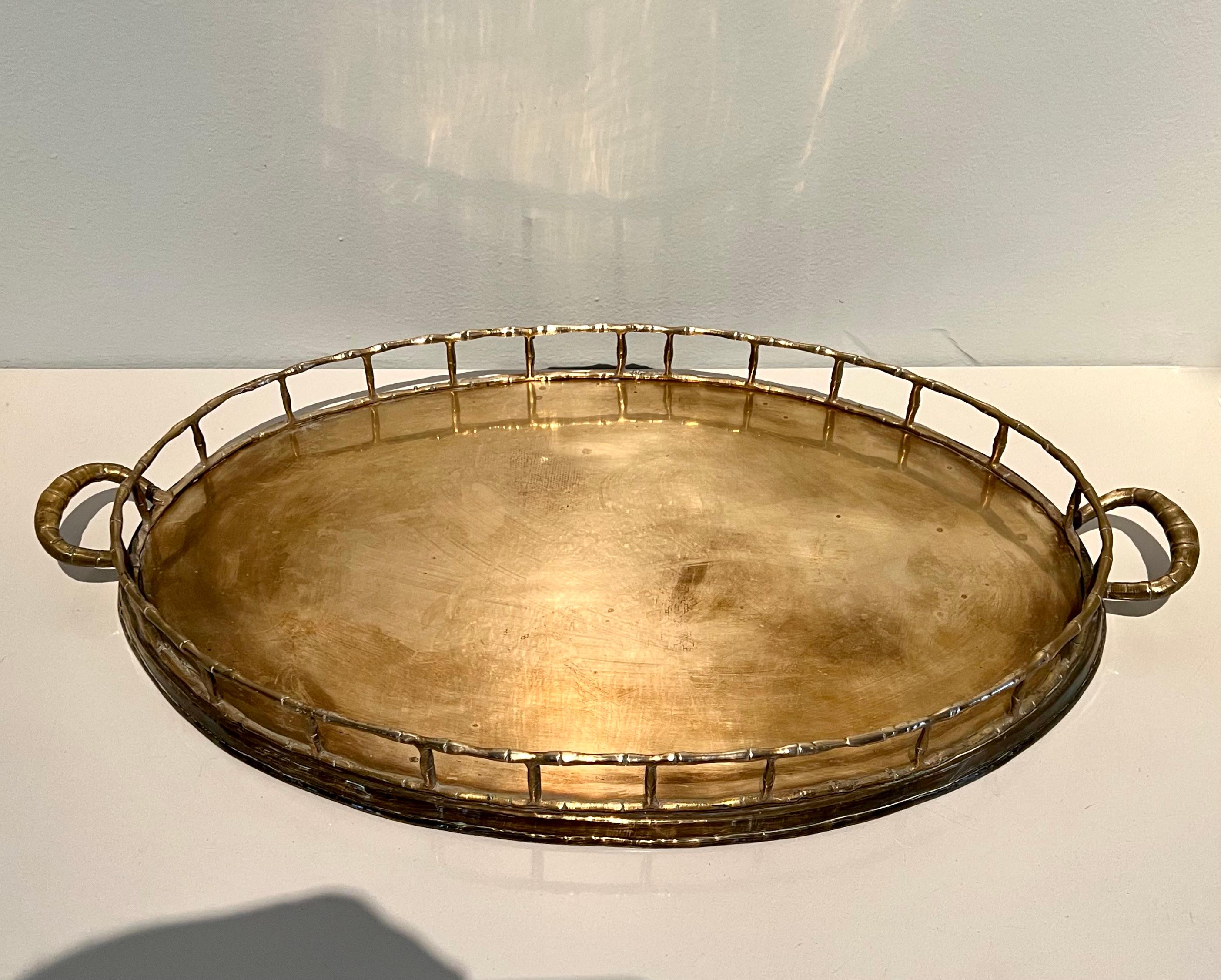 Oval Brass Bamboo Tray in the Style of Ralph Lauren In Good Condition In Los Angeles, CA