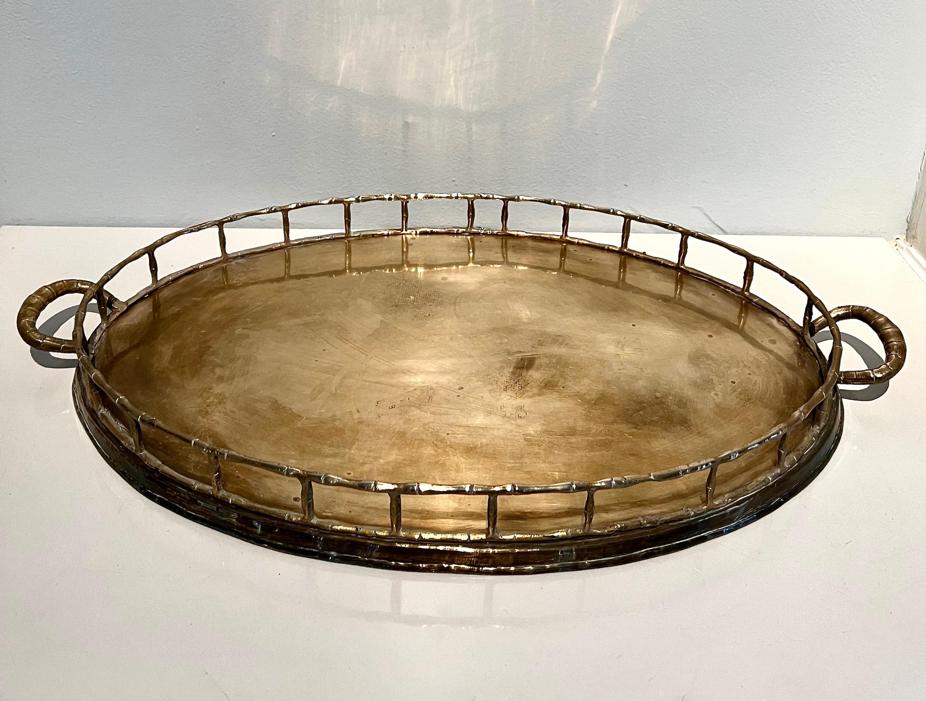 Oval Brass Bamboo Tray in the Style of Ralph Lauren 1
