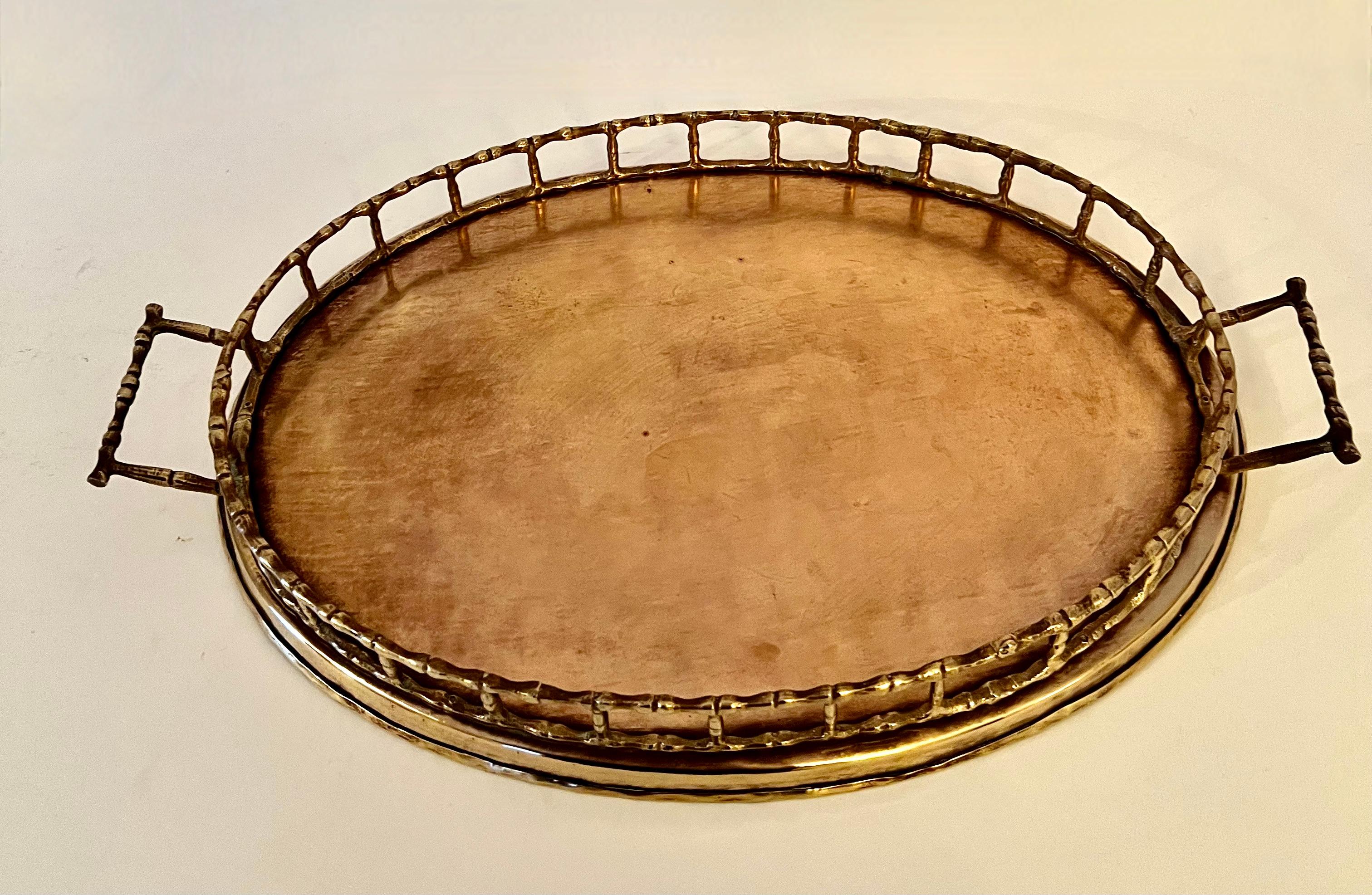 Oval Brass Bamboo Tray in the Style of Ralph Lauren For Sale 1