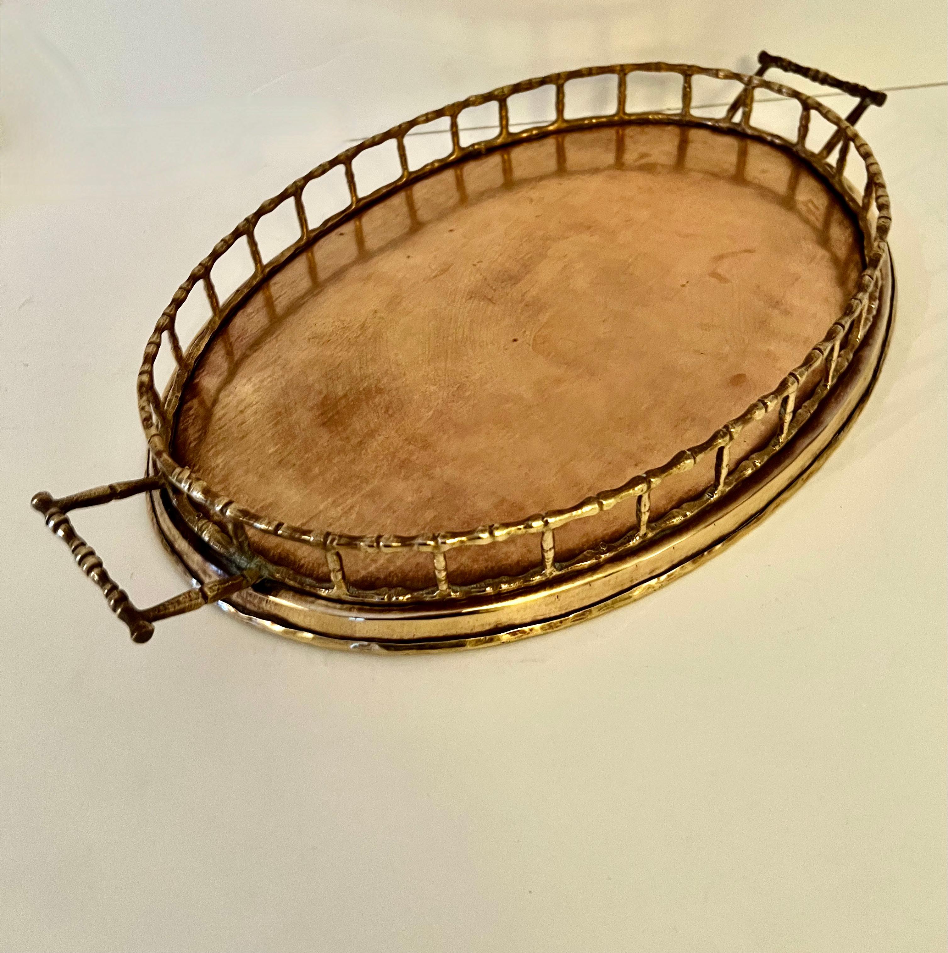 Oval Brass Bamboo Tray in the Style of Ralph Lauren For Sale 3