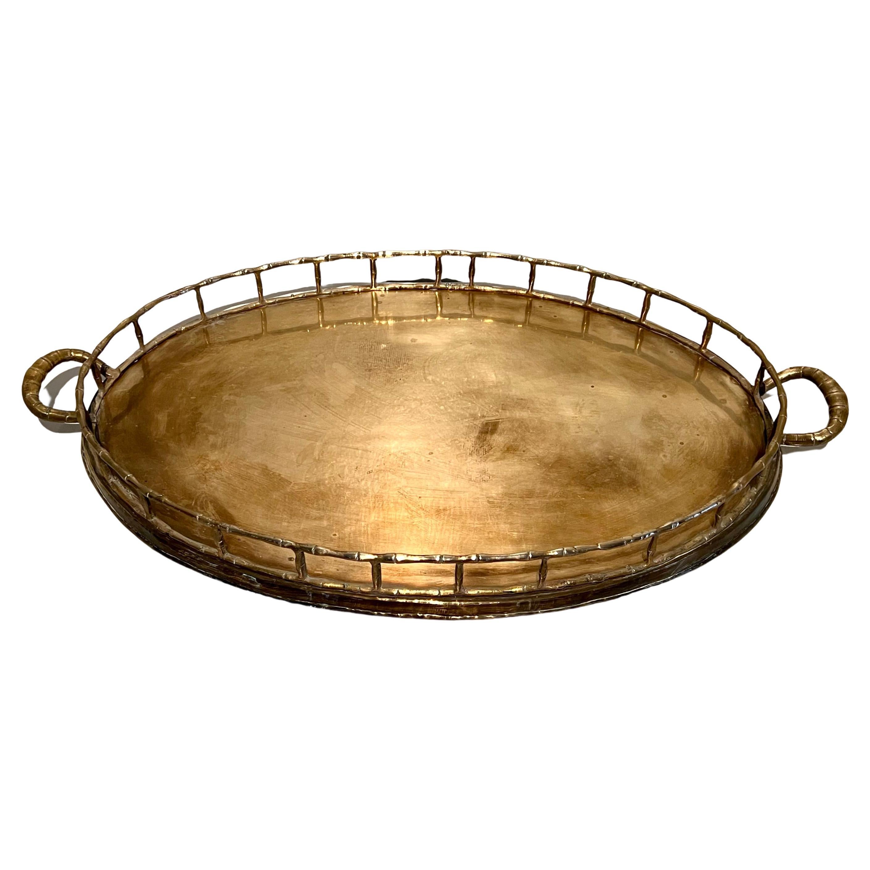 Oval Brass Bamboo Tray in the Style of Ralph Lauren