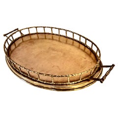 Vintage Oval Brass Bamboo Tray in the Style of Ralph Lauren