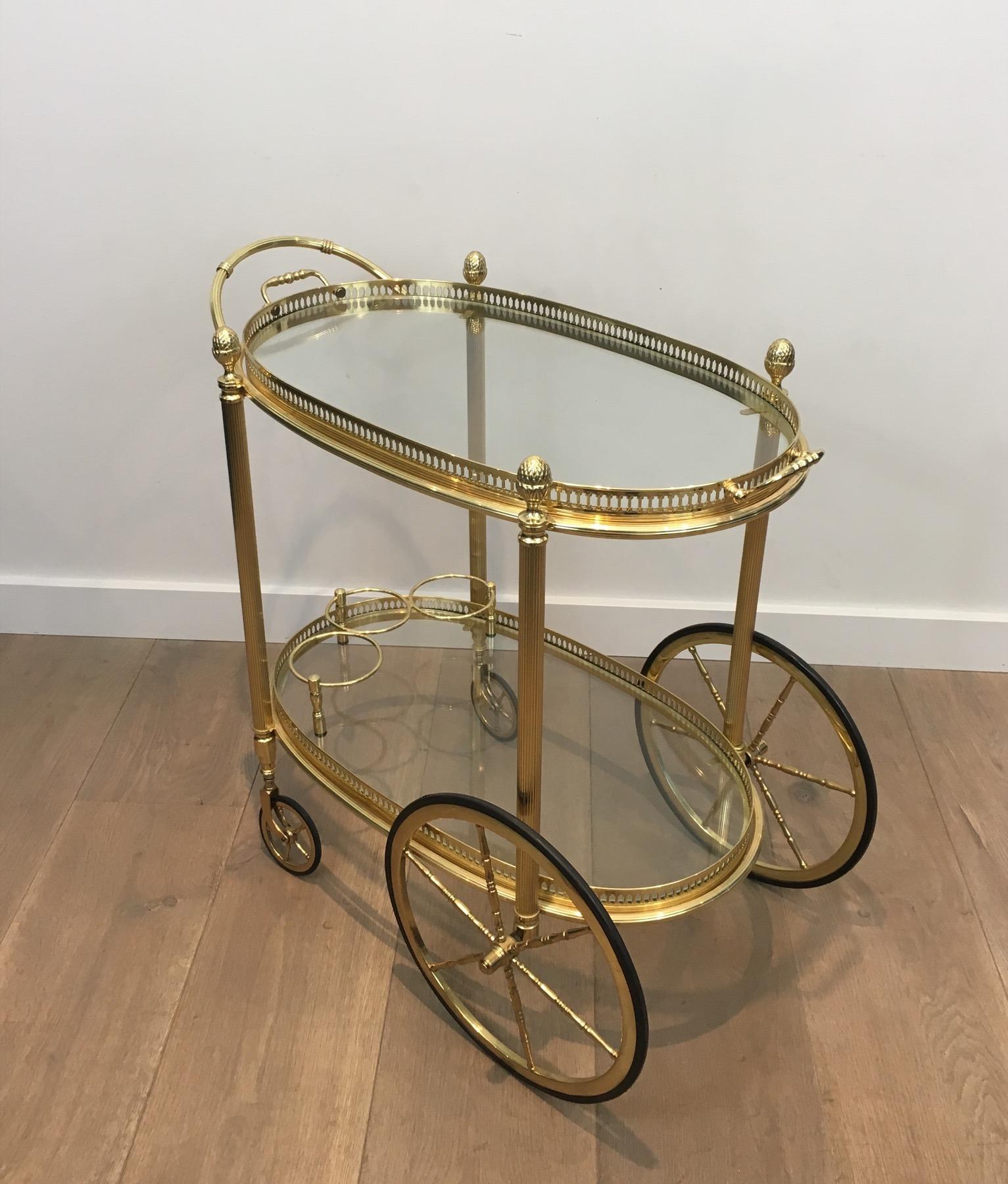 Néoclassique Oval Brass Bar Cart by Maison Bagués en vente