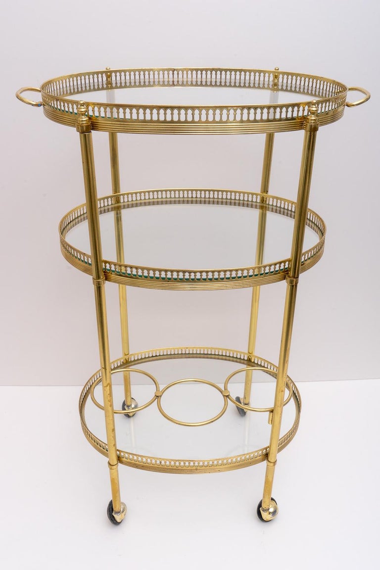 Oval Brass Bar Cart For Sale at 1stdibs