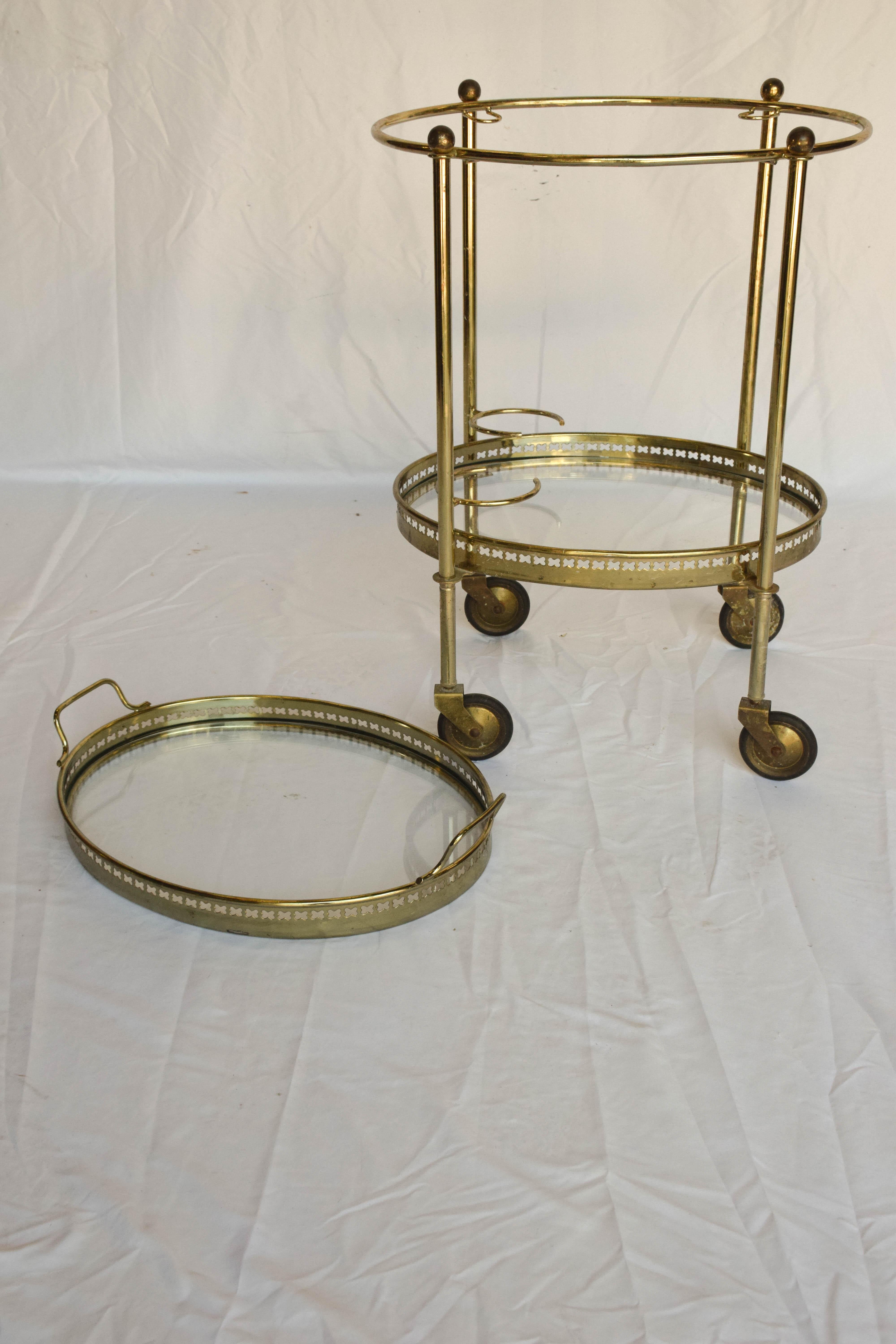 Oval Brass Bar Cart with Removable Tray and Bottle Holders 13