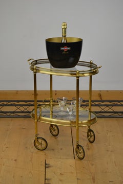 Oval Brass Bar Cart with Remobable Tray and Bottle Holders