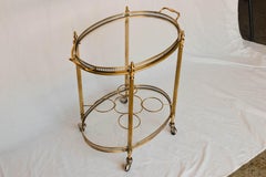 Oval Brass Bar Cart with Removable Tray and Bottle Holders