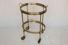 Oval Brass Bar Cart with Removable Tray and Bottle Holders
