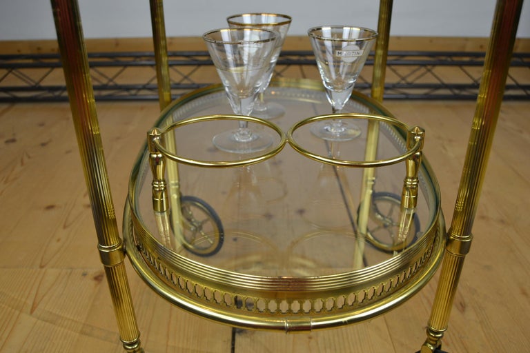 Oval Brass Bar Cart with Remobable Tray and Bottle Holders at 1stDibs