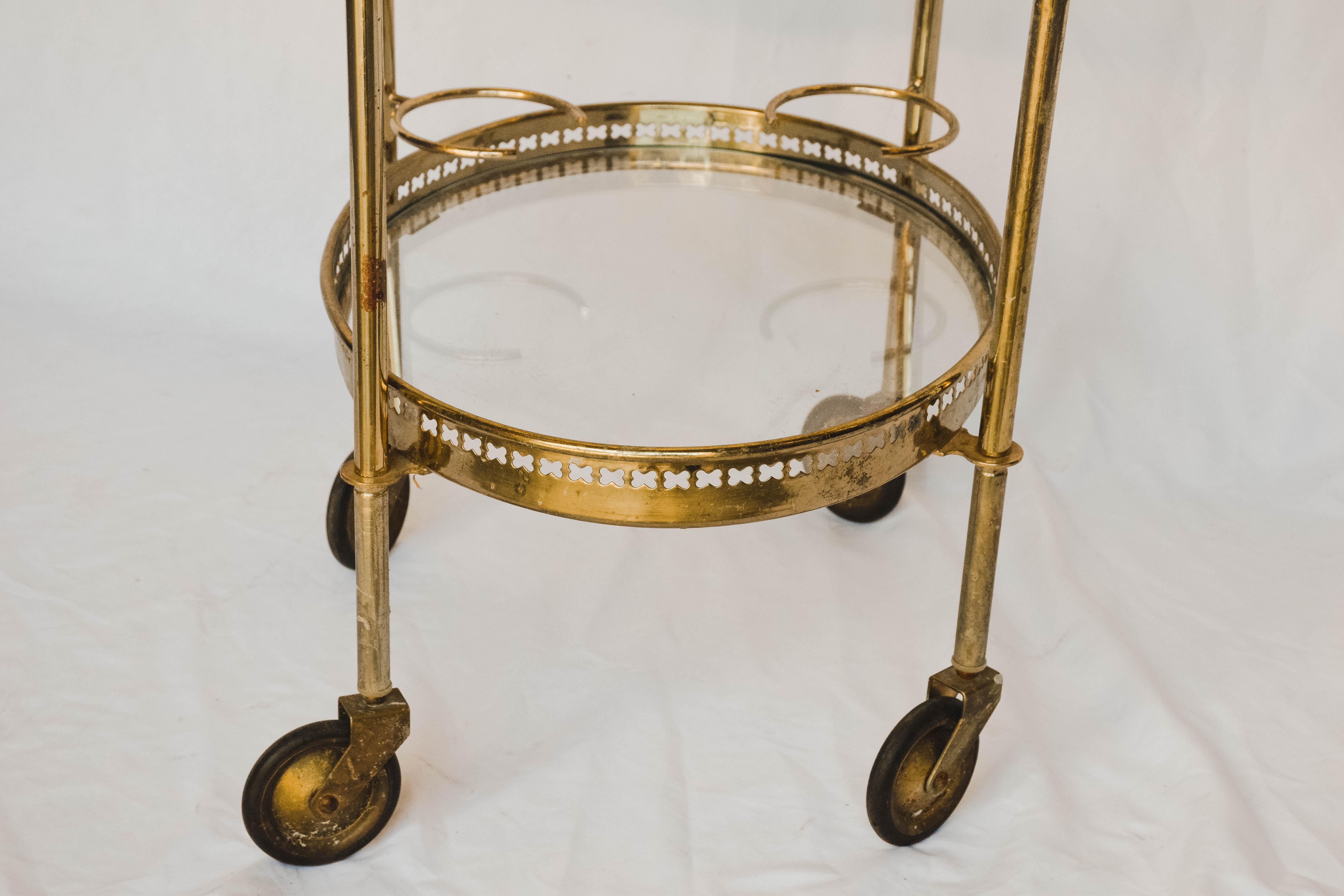 Oval Brass Bar Cart with Removable Tray and Bottle Holders 4