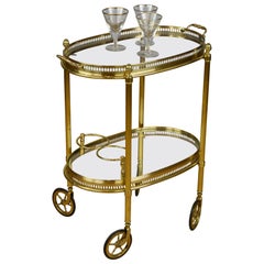 Retro Oval Brass Bar Cart with Remobable Tray and Bottle Holders