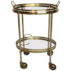 Vintage Oval Brass Bar Cart with Removable Tray and Bottle Holders