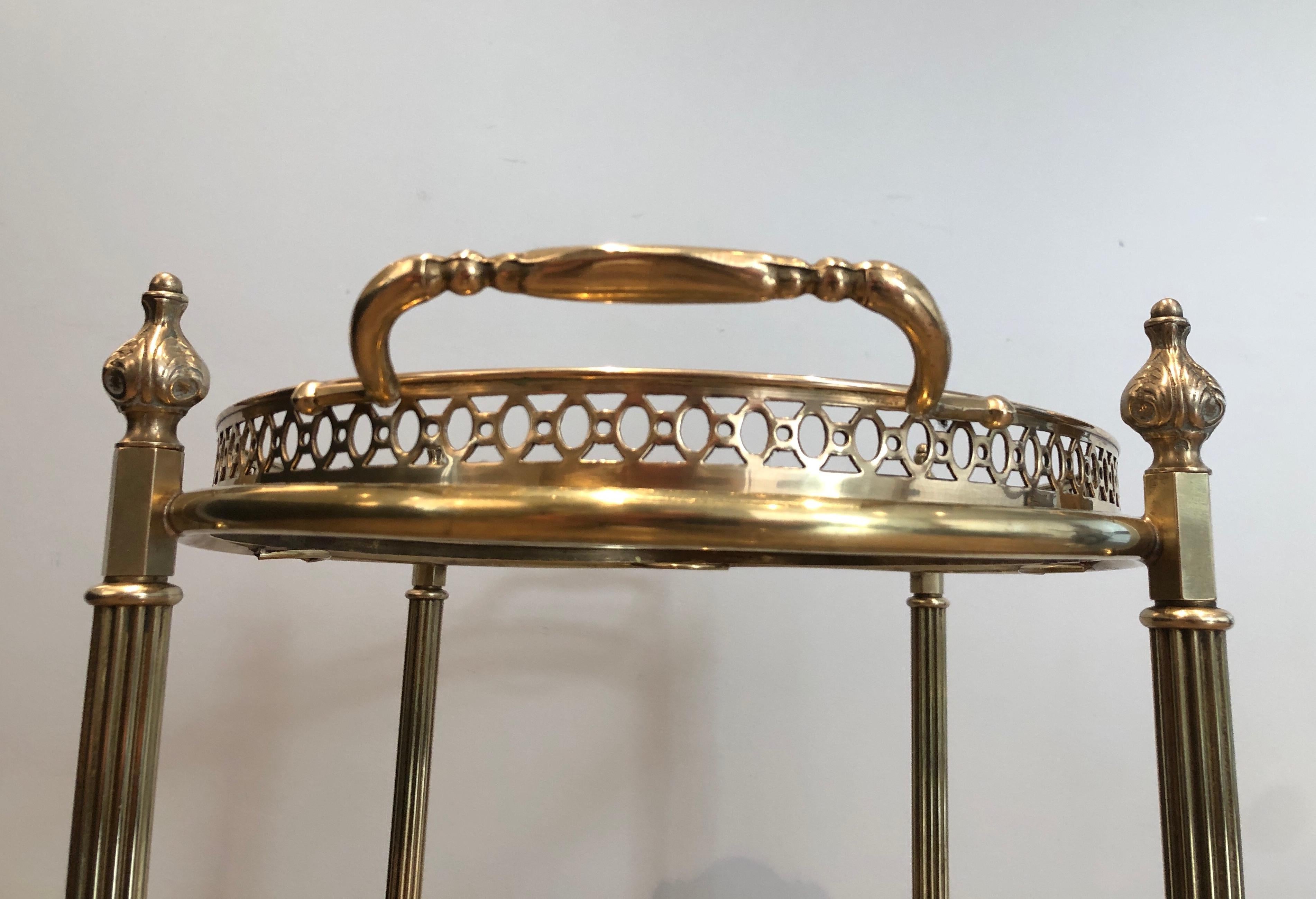 French Oval Brass Bar Cart with Removable Top Tray and Bottles Holder by Maison Jansen