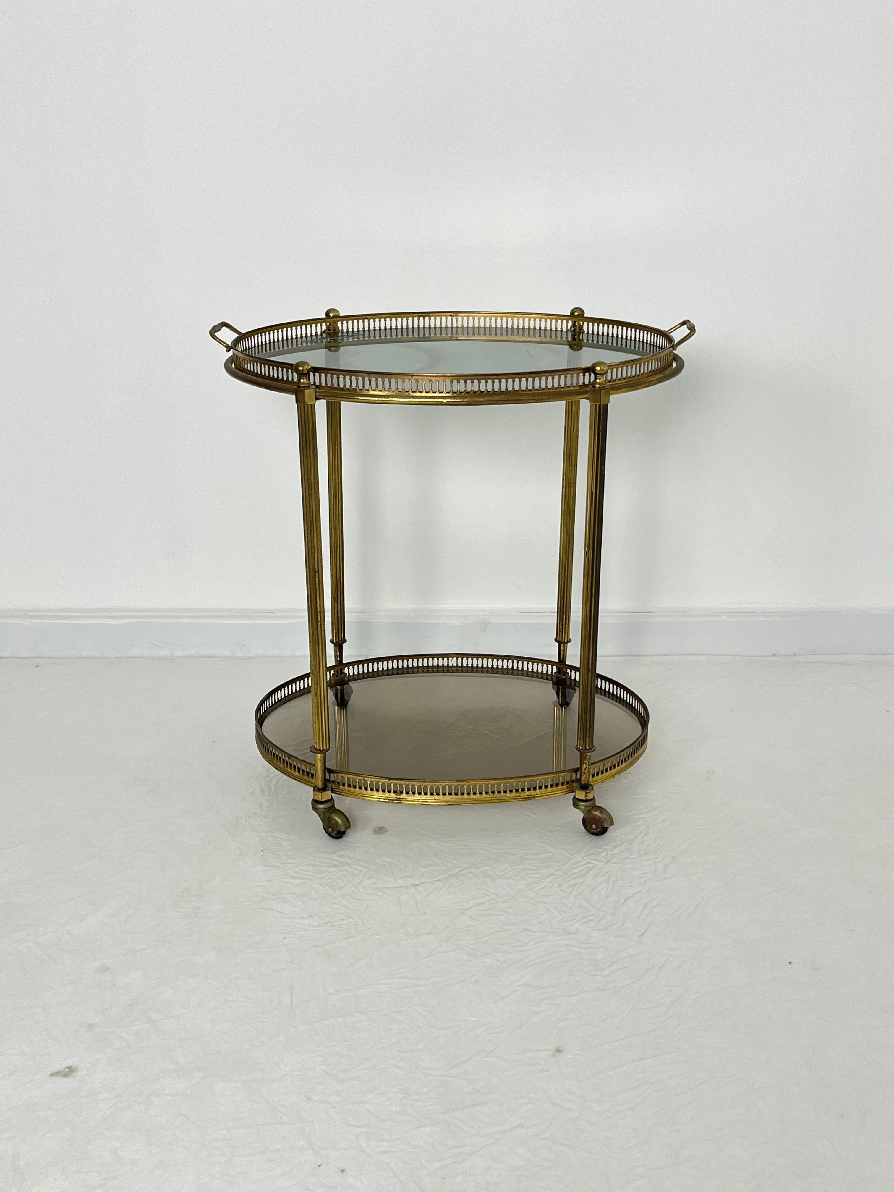 Oval Brass Bar Trolley, Made in Italy, 1950s In Good Condition For Sale In Palermo, IT