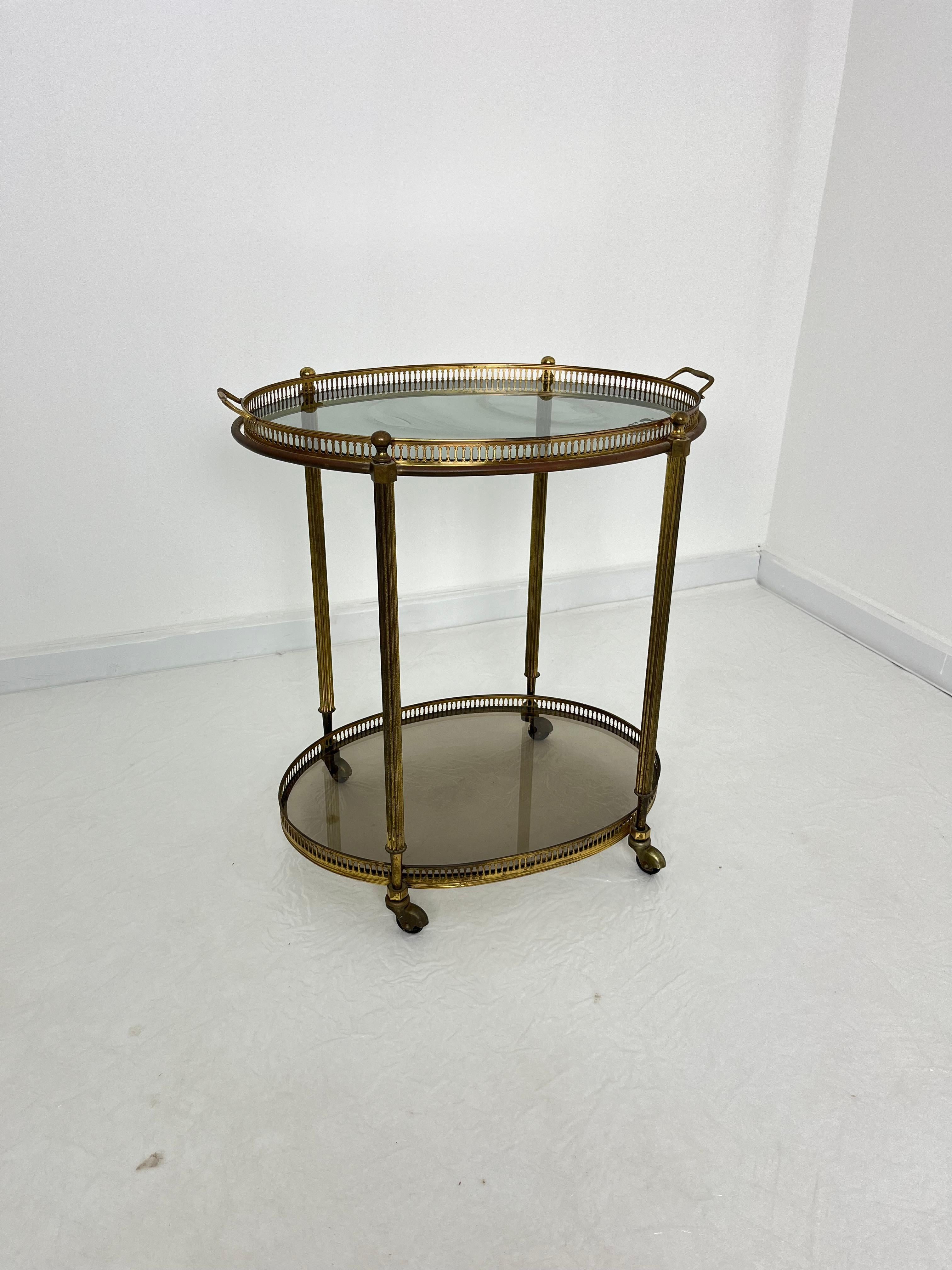 Mid-20th Century Oval Brass Bar Trolley, Made in Italy, 1950s For Sale