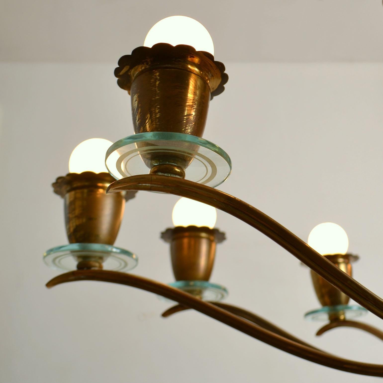 Oval Brass Chandelier in the Style of Pietro Chiesa, Fontana Arte, Italy, 1940's In Excellent Condition In London, GB