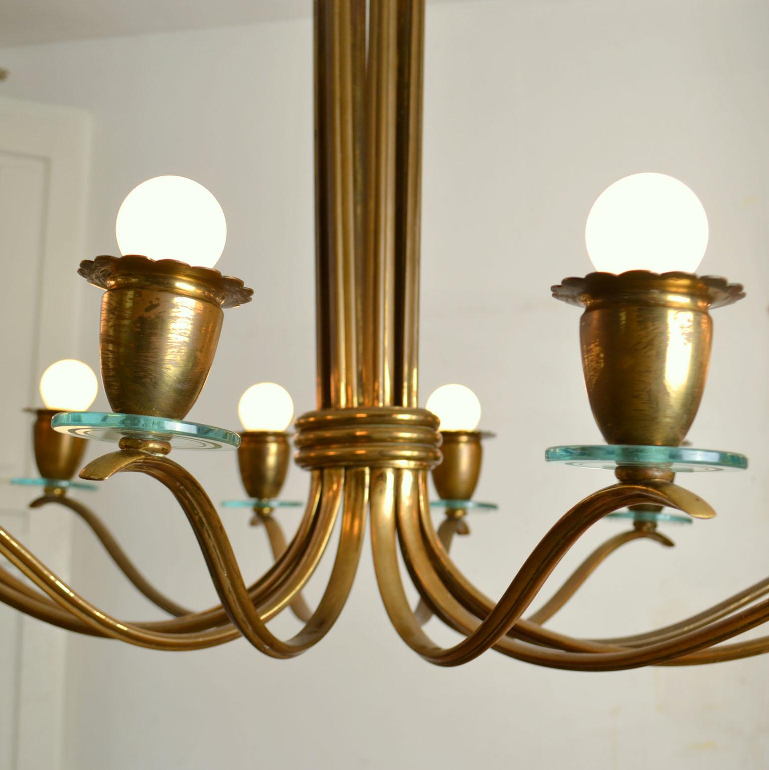 Mid-20th Century Oval Brass Chandelier in the Style of Pietro Chiesa, Fontana Arte, Italy, 1940's