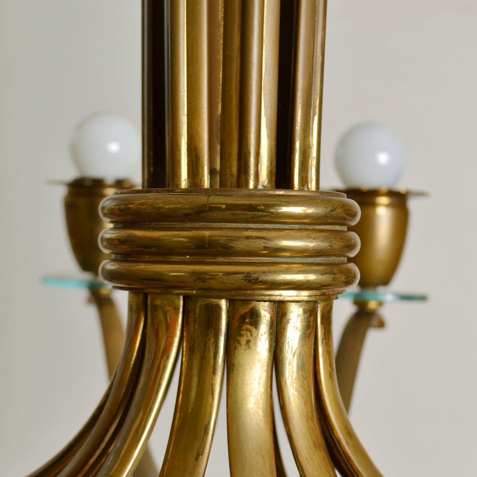 Oval Brass Chandelier in the Style of Pietro Chiesa, Fontana Arte, Italy, 1940's 1