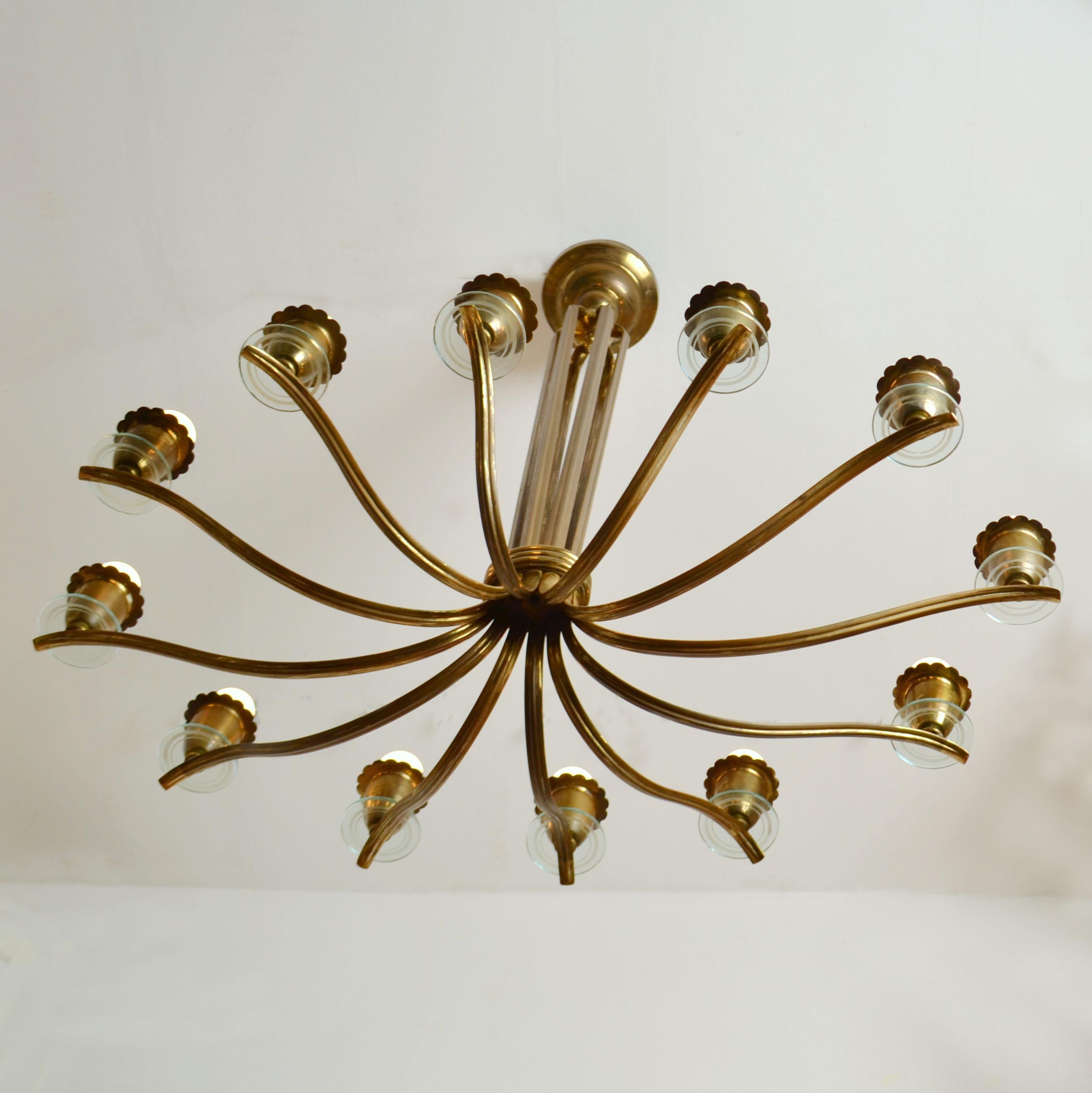 Oval Brass Chandelier in the Style of Pietro Chiesa, Fontana Arte, Italy, 1940's 2