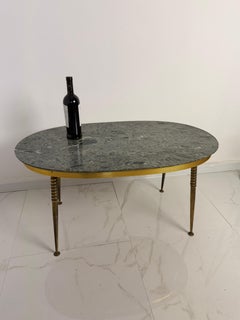 Oval brass Coffee Table with green marble top, 1950s