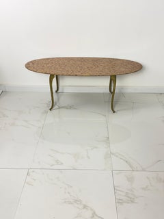 Oval brass Coffee Table with marble top, 1950s