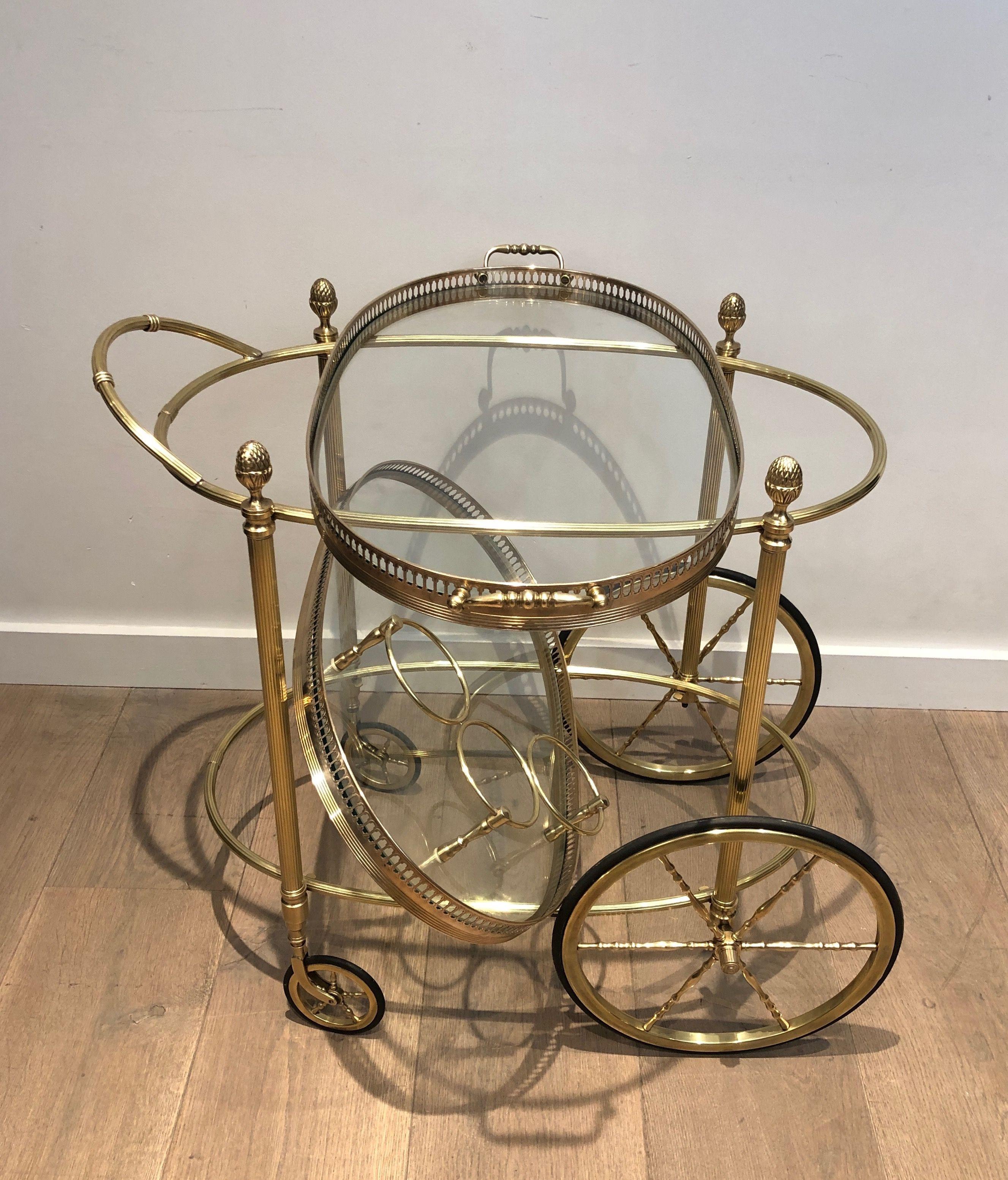 Neoclassical Oval Brass Drinks Trolley by Maison Bagués For Sale