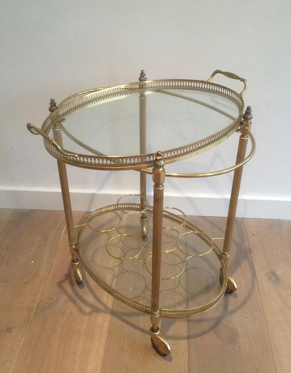 Neoclassical Oval Brass Drinks Trolley in The Style of Maison Jansen. Circa 1940 For Sale